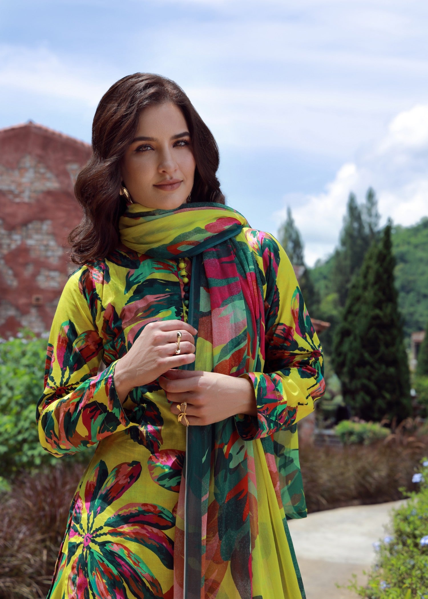 lawn Sharara in Pale yellow