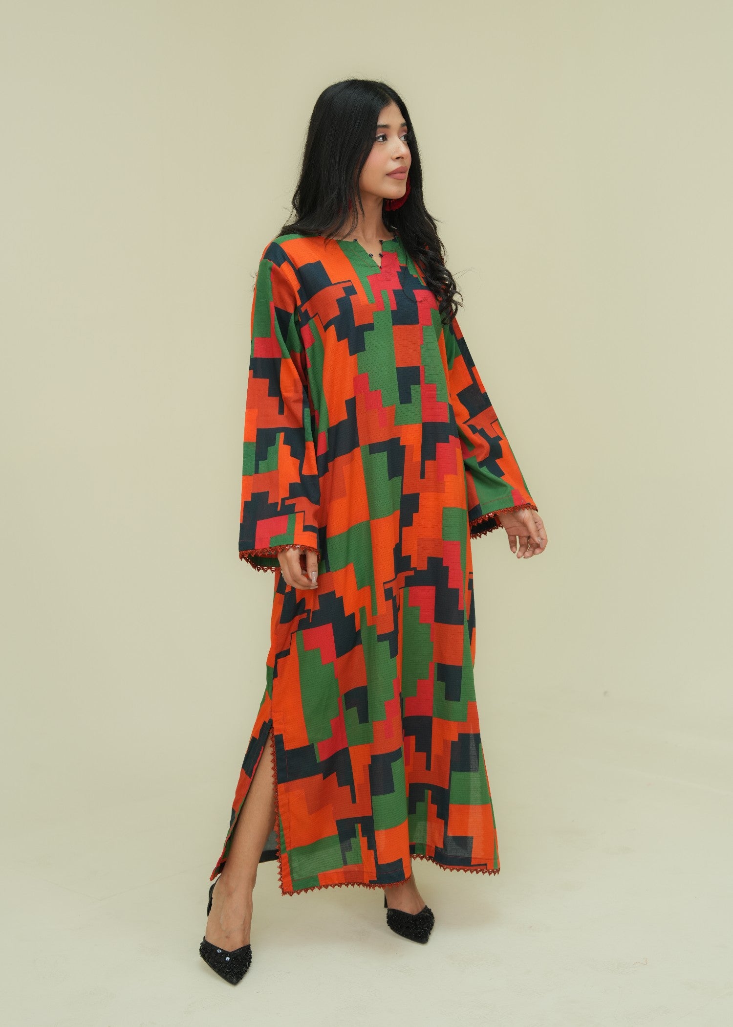 lawn Kaftan in Rust orange