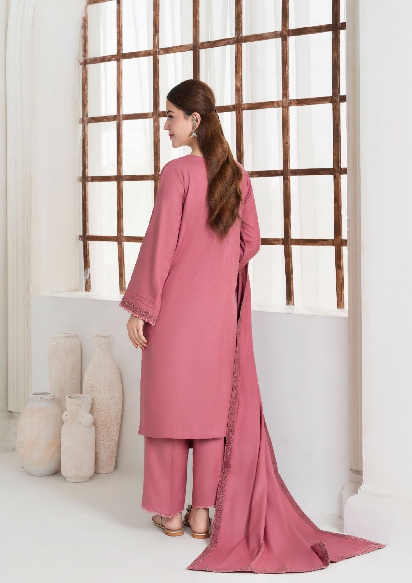 dhanak Kurta Set in Tea rose pink