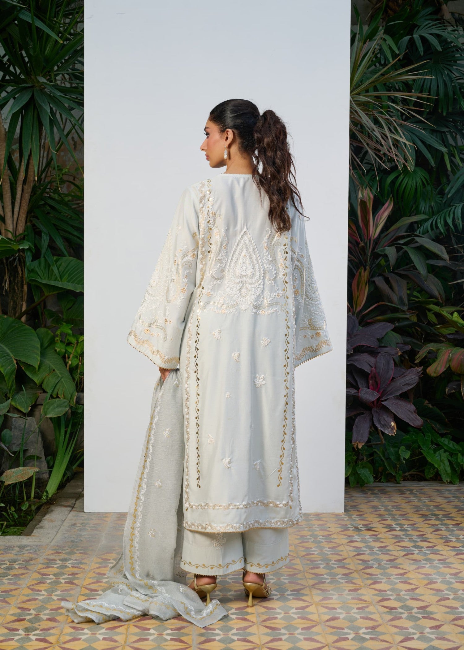 cotton silk Kurta Set in Light grey