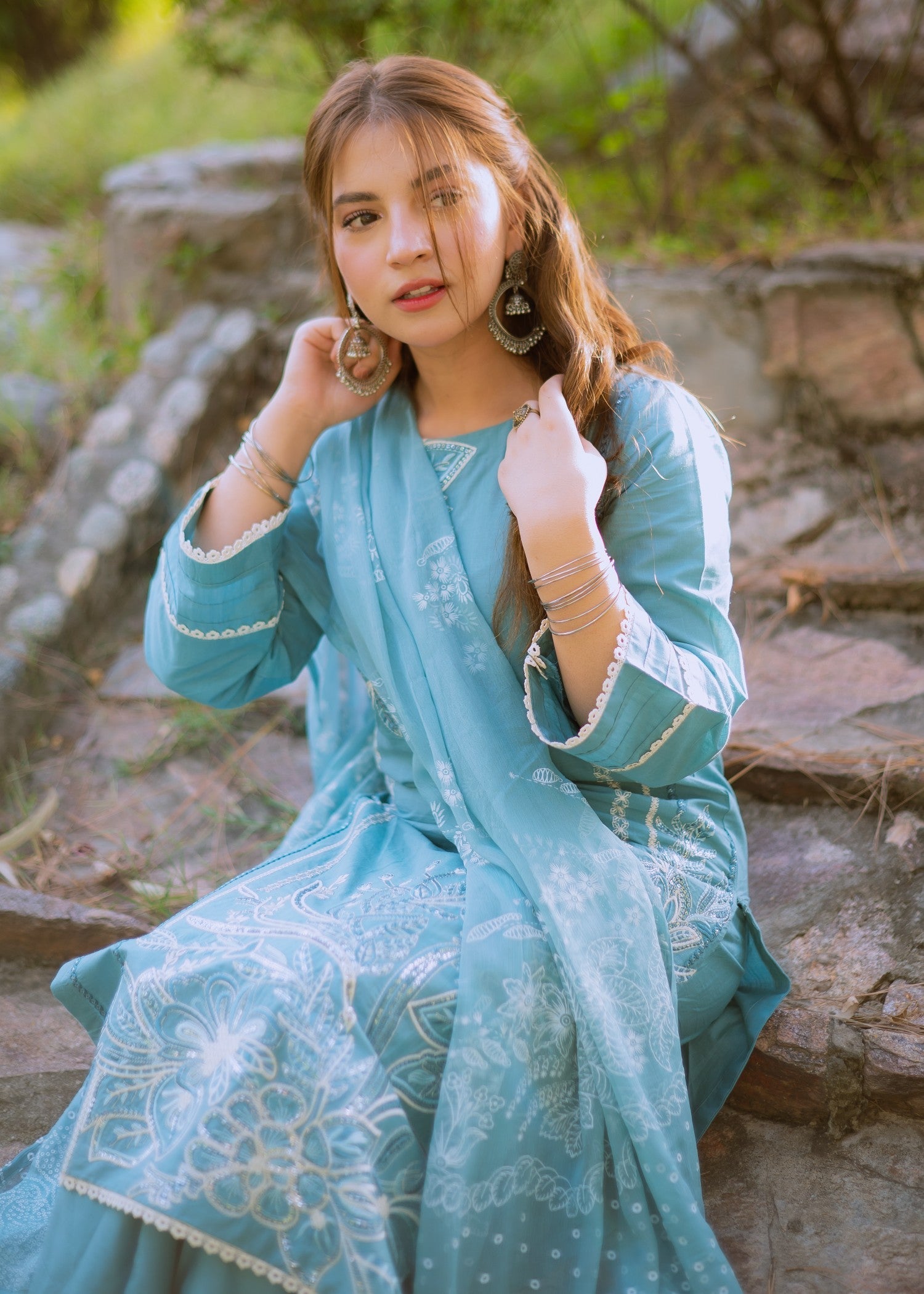 cotton Kurta Set in Powder blue