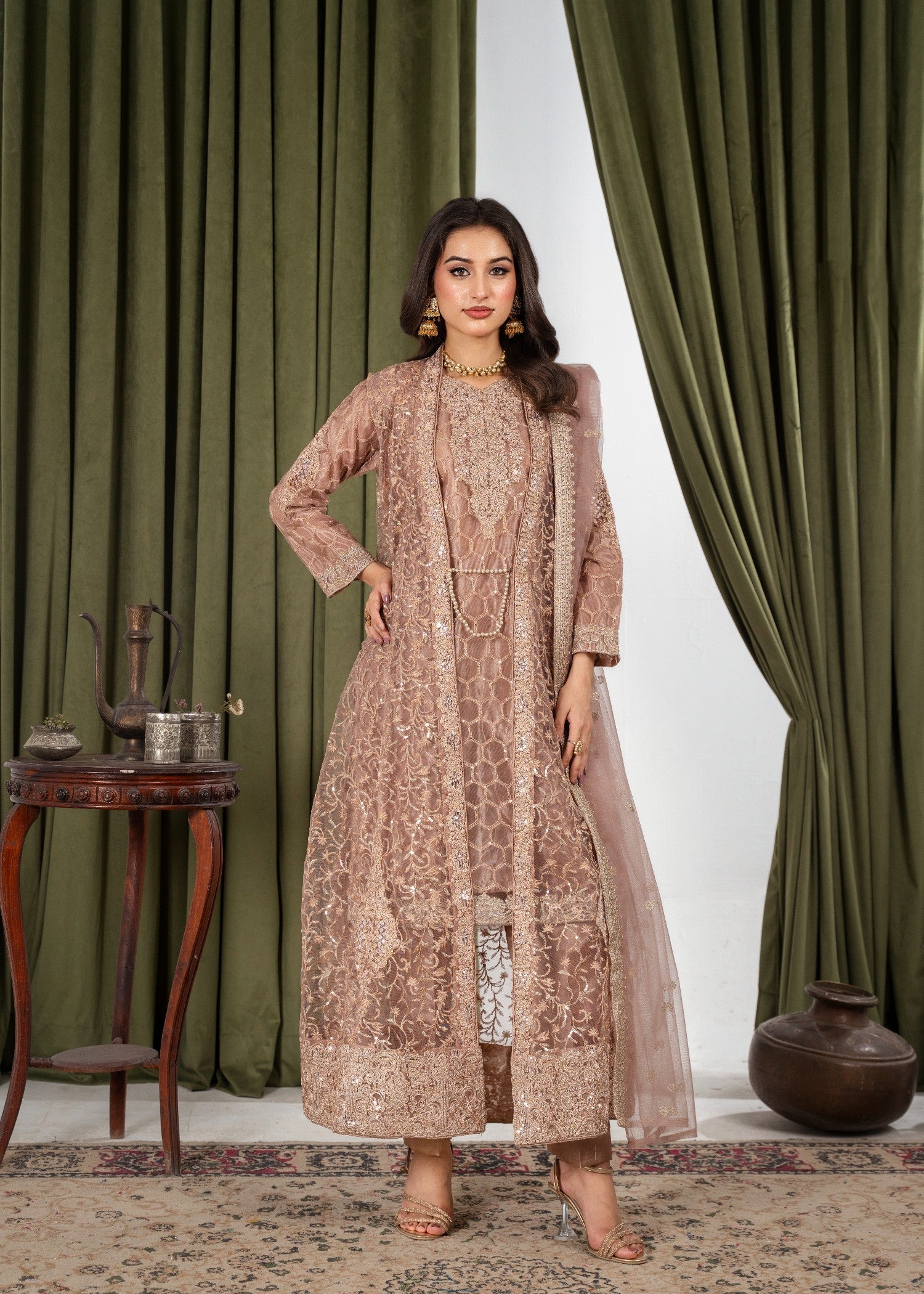 net Gown in Tan brown