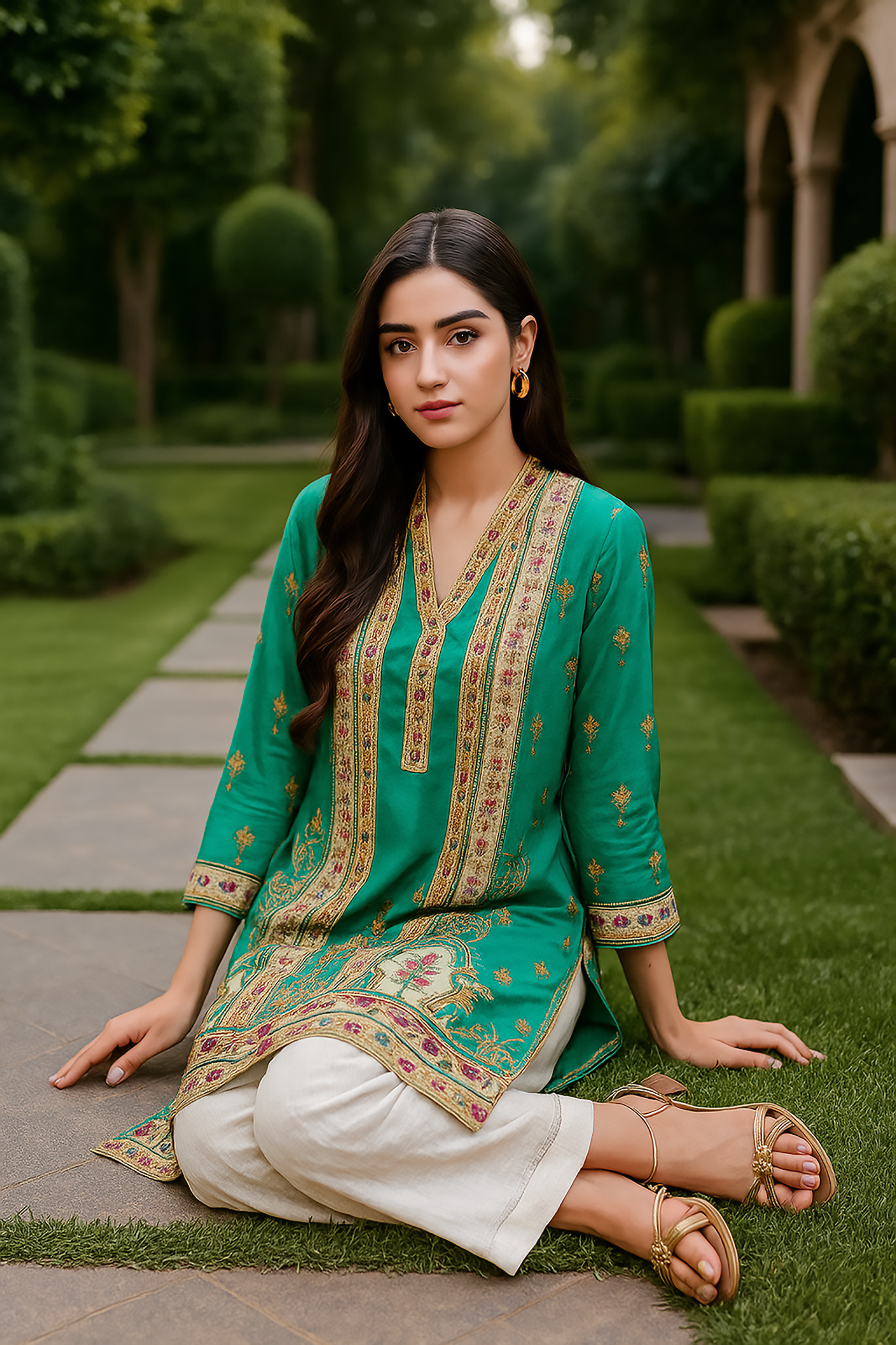 silk Kurti in Green