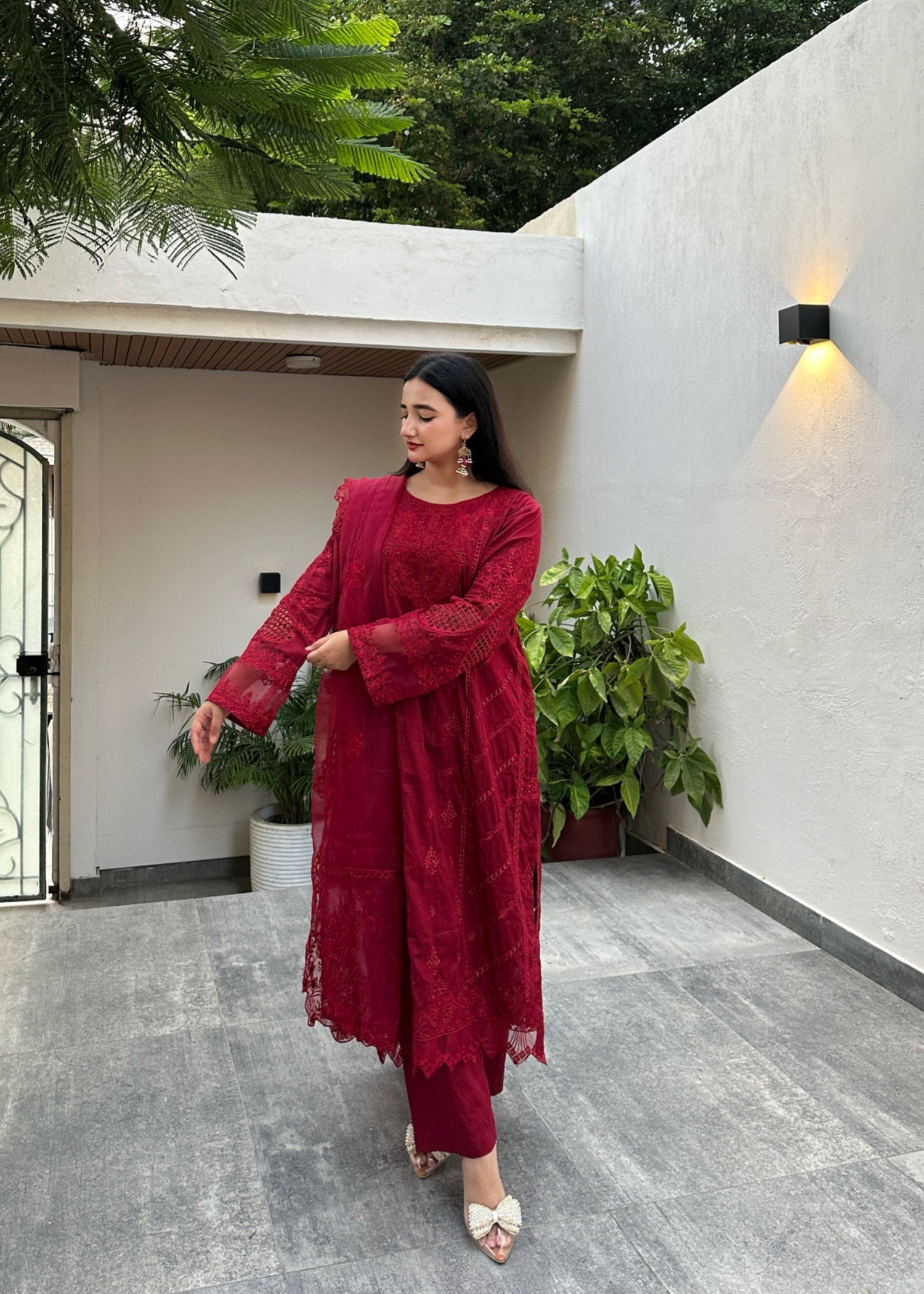 lawn Kurta Set in Venetian red