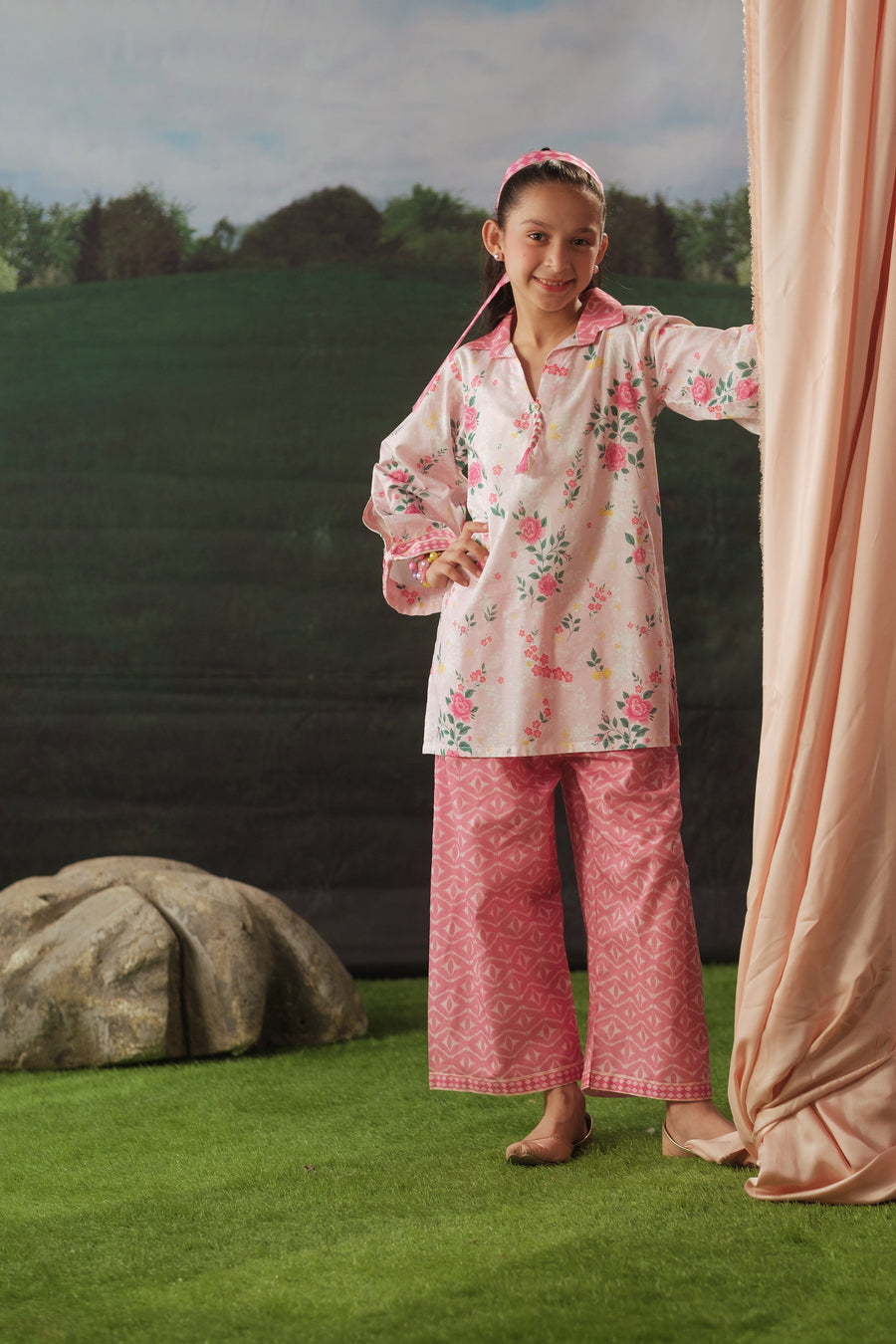 lawn cotton Kurta Set in Blush pink