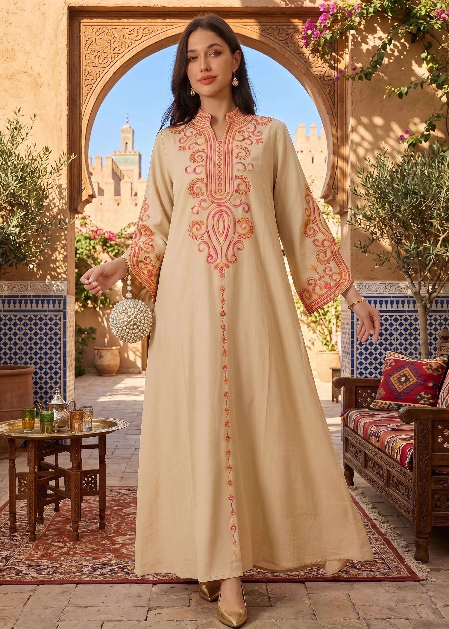 linen Pishwas in Beige