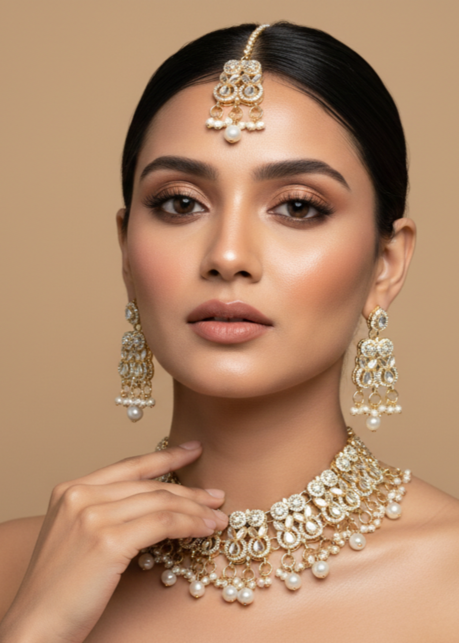 Jewelry Set in Pearl white, champagne Color by - Trendy Women Jewelry Set DMU0188