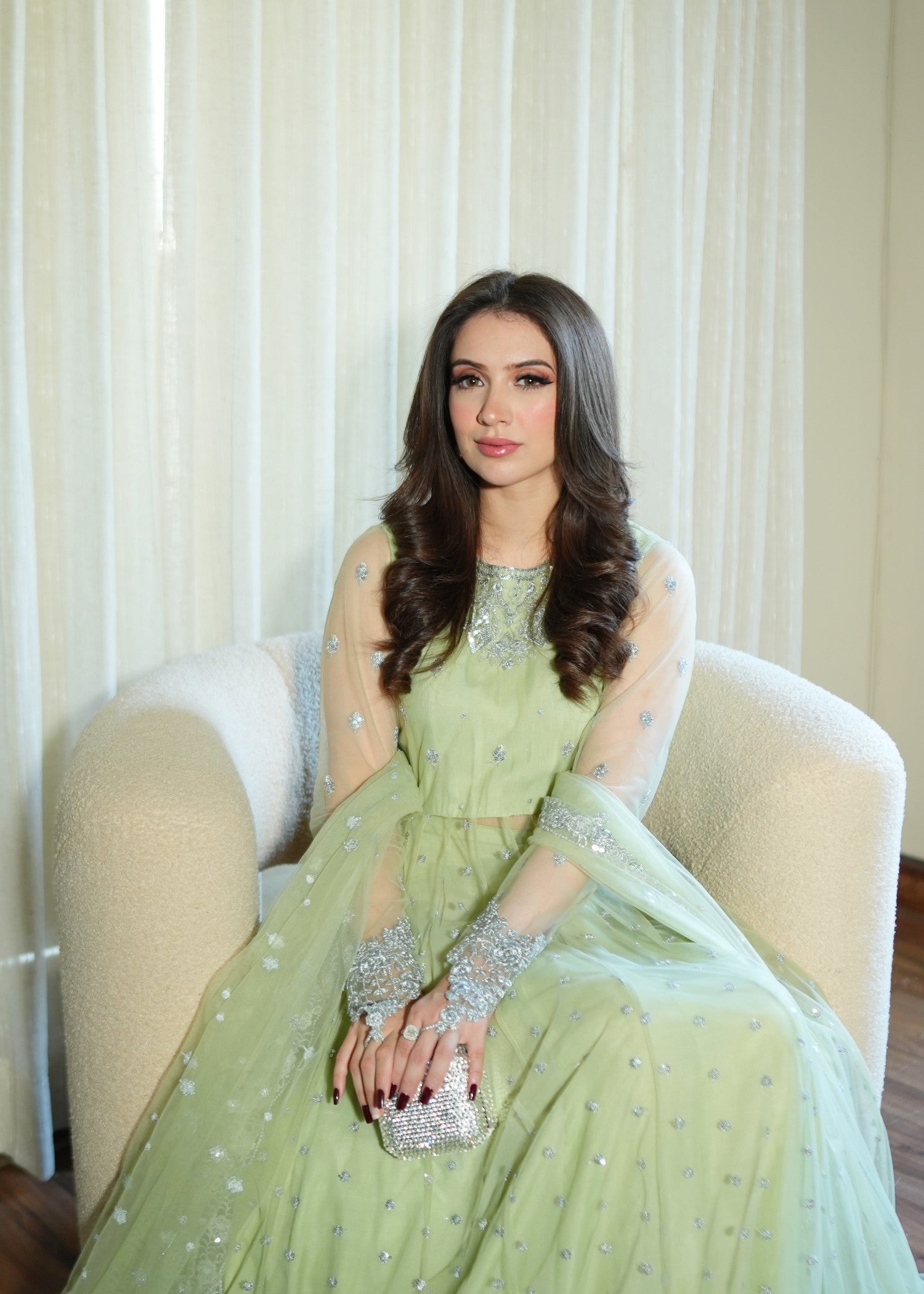 net Pishwas in Mint green