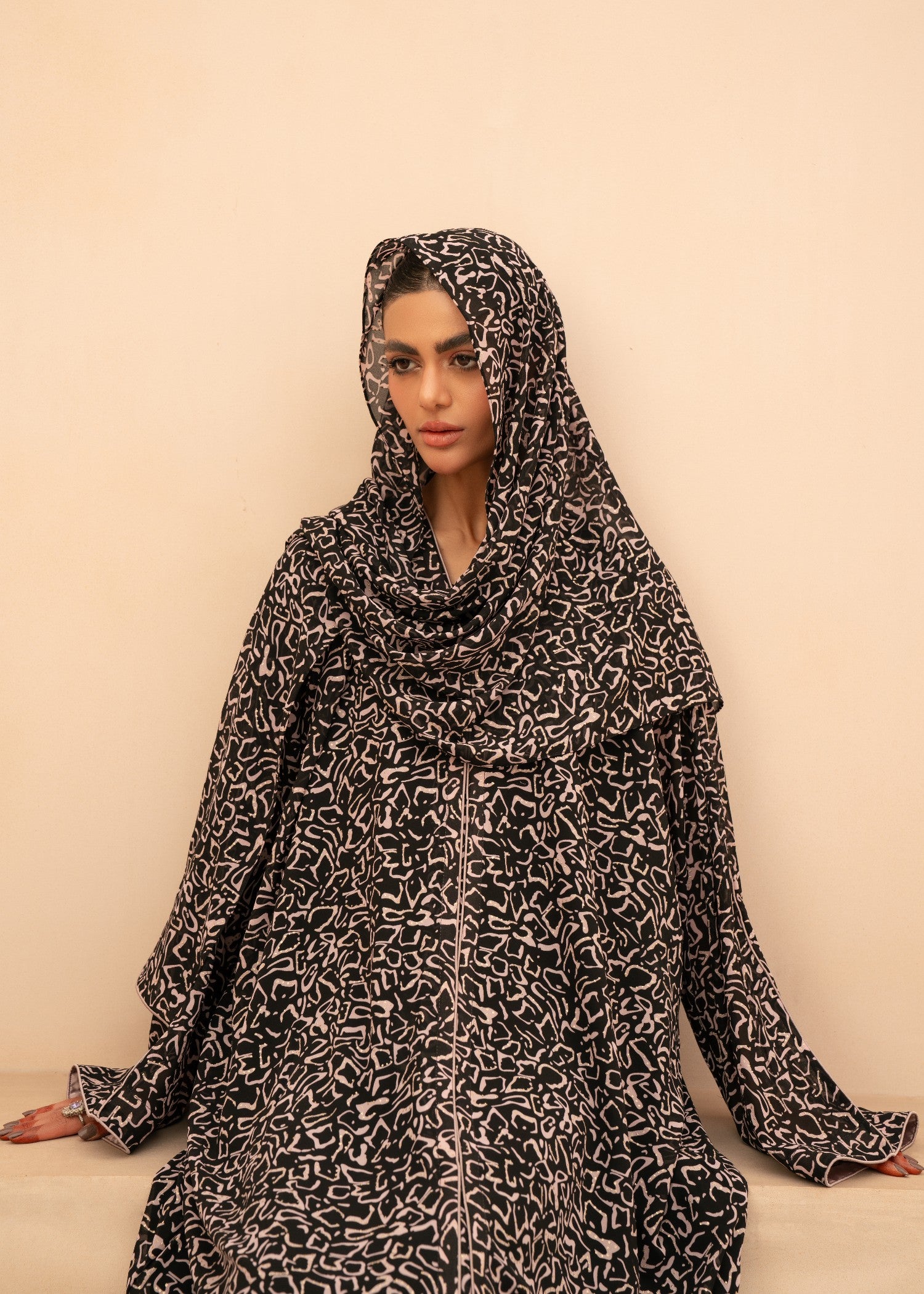 chiffon Abaya in Black, walnut brown