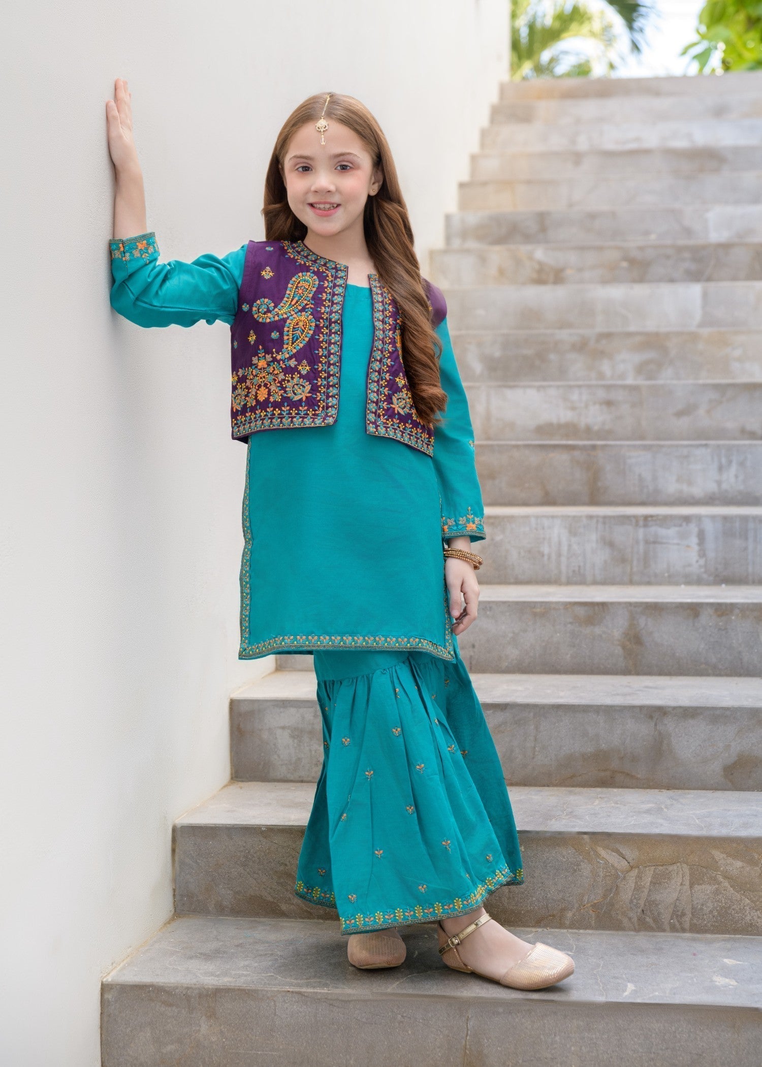 cotton Gharara in Teal