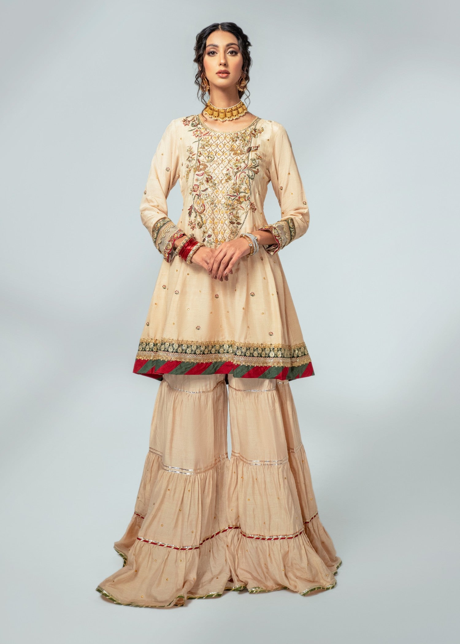 raw silk Peplum in Beige
