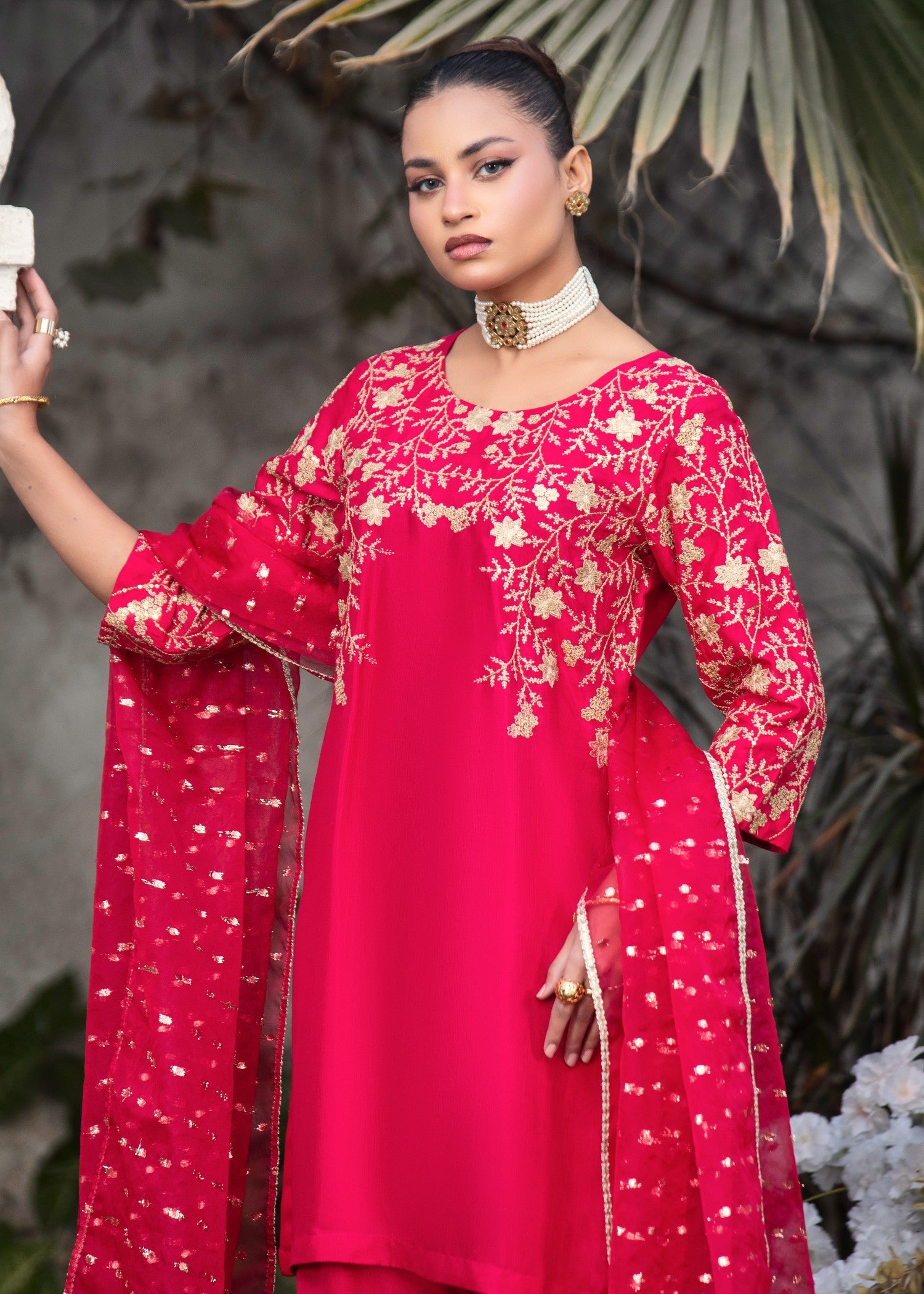 tussar silk Kurta Set in Raspberry pink