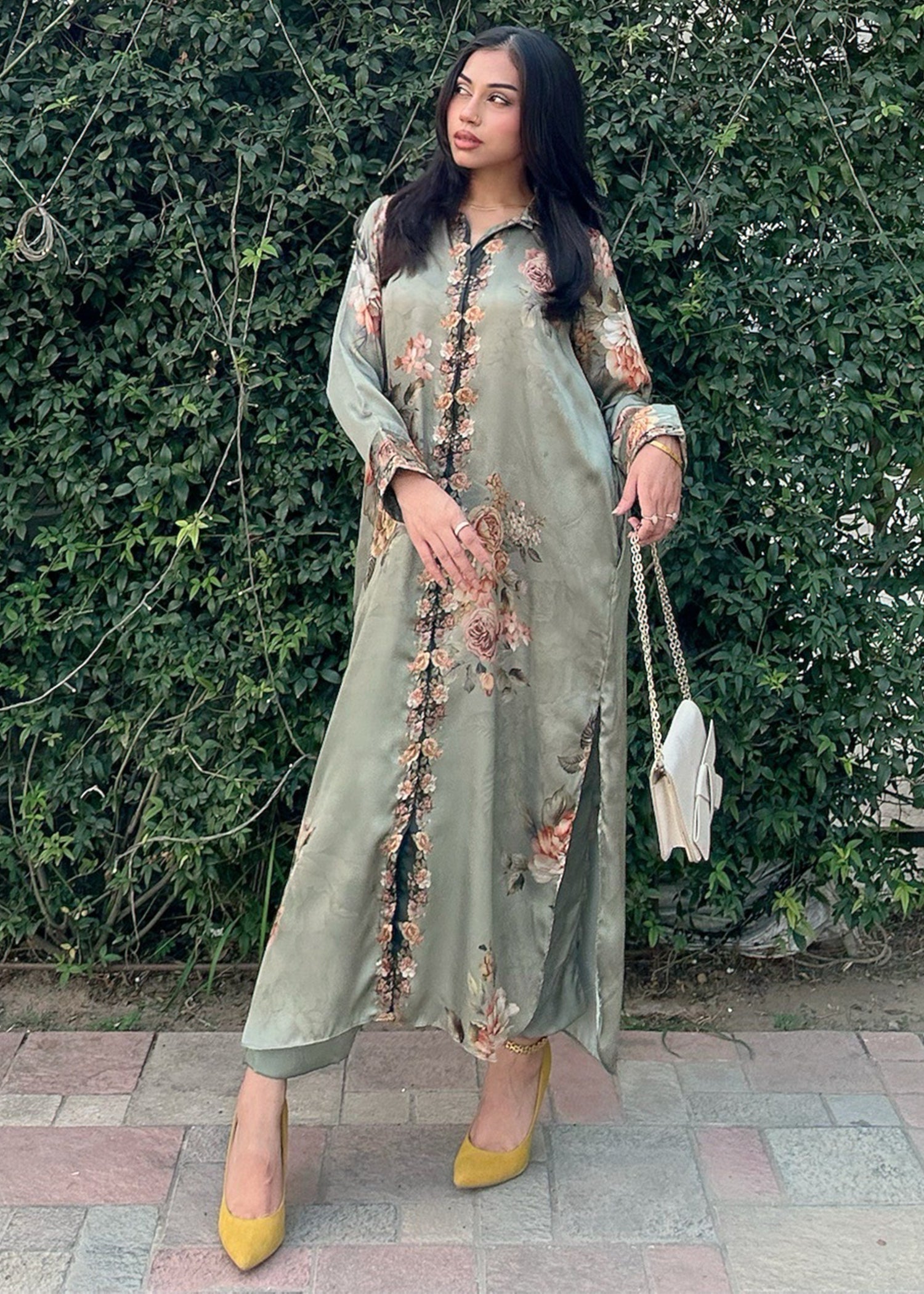 satin silk Kurta Set in Sage green