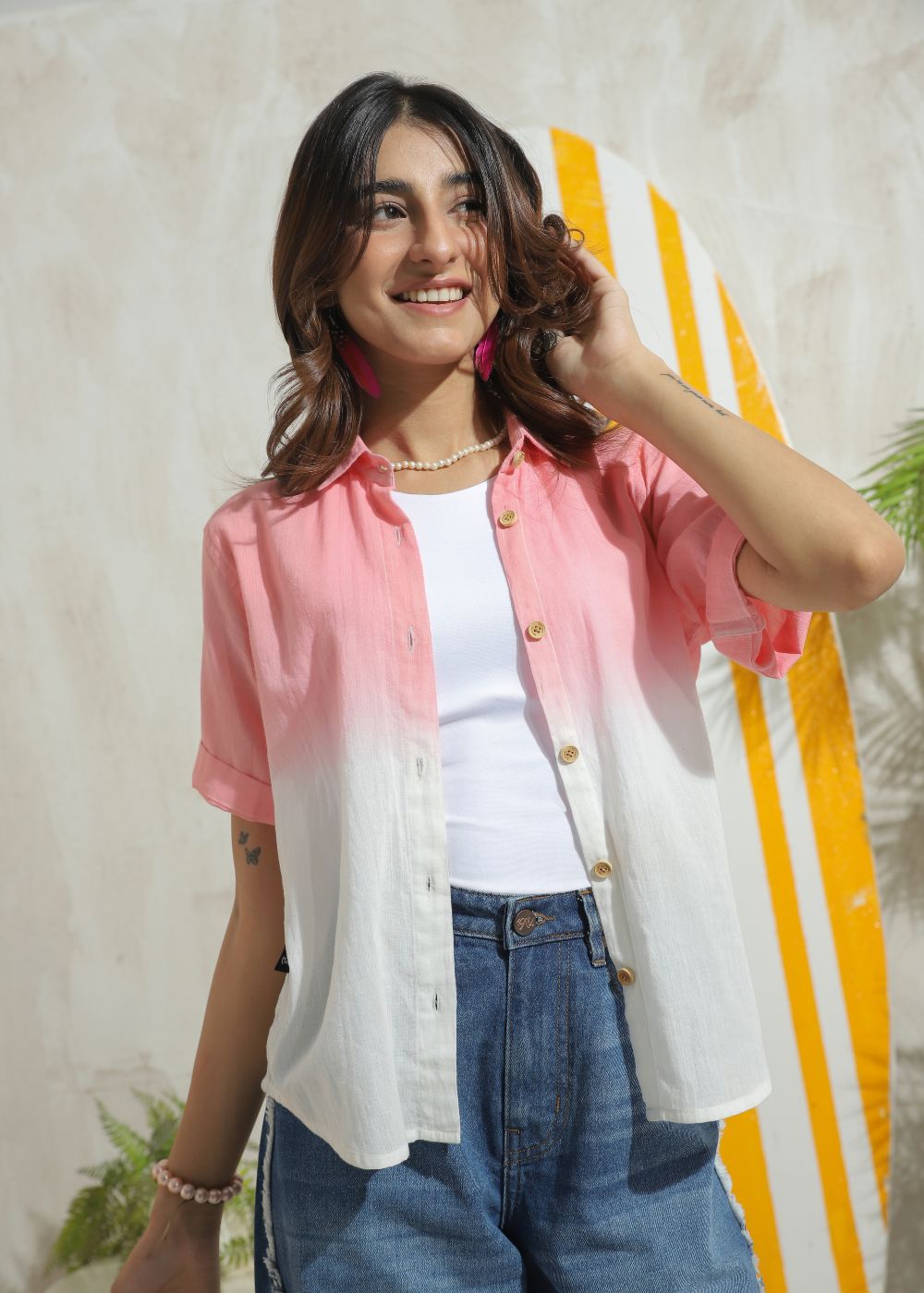cotton Top in White, salmon pink