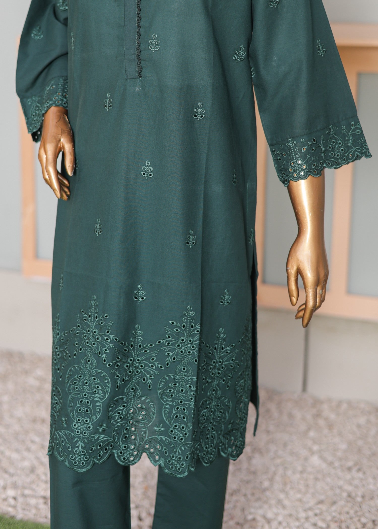cambric Kurta Set in Green