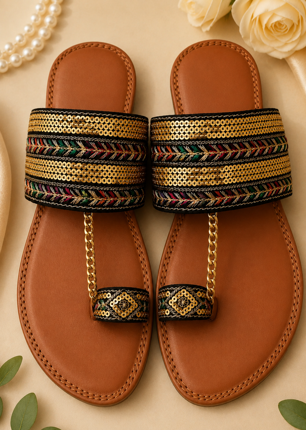 Kolapuri in Multi, mari gold, black by - High Quality Women Kolapuri AEE1796