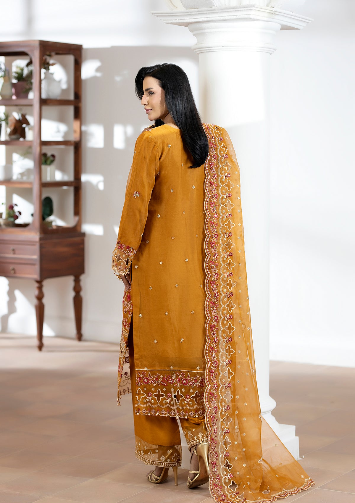 organza Kurta Set in Mustard