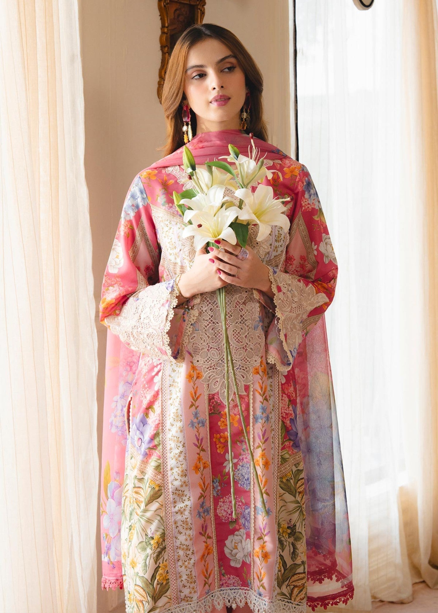 poly lawn Kurta Set in Blush pink, peach pink