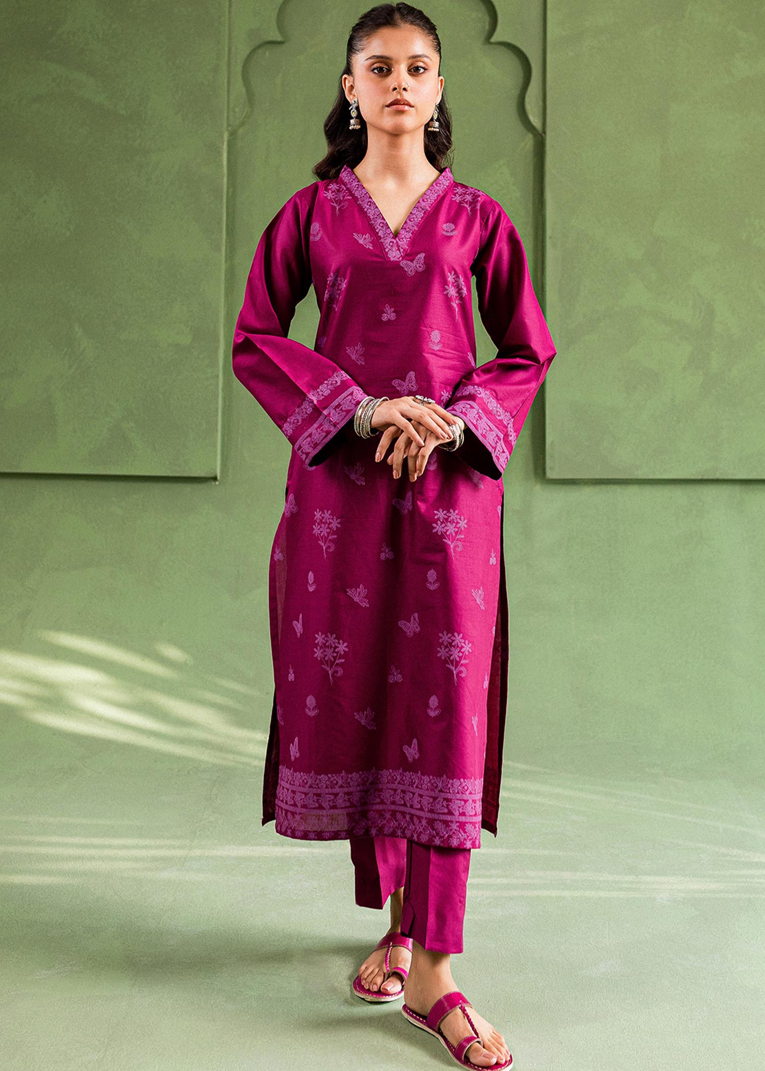 cotton Kurta Set in Magenta