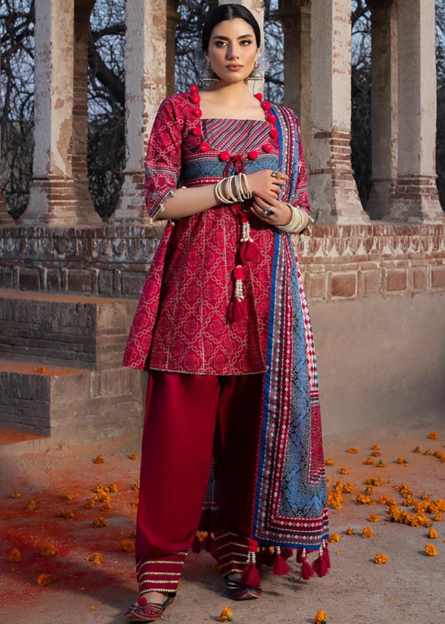 lawn Unstitched in Cherry red