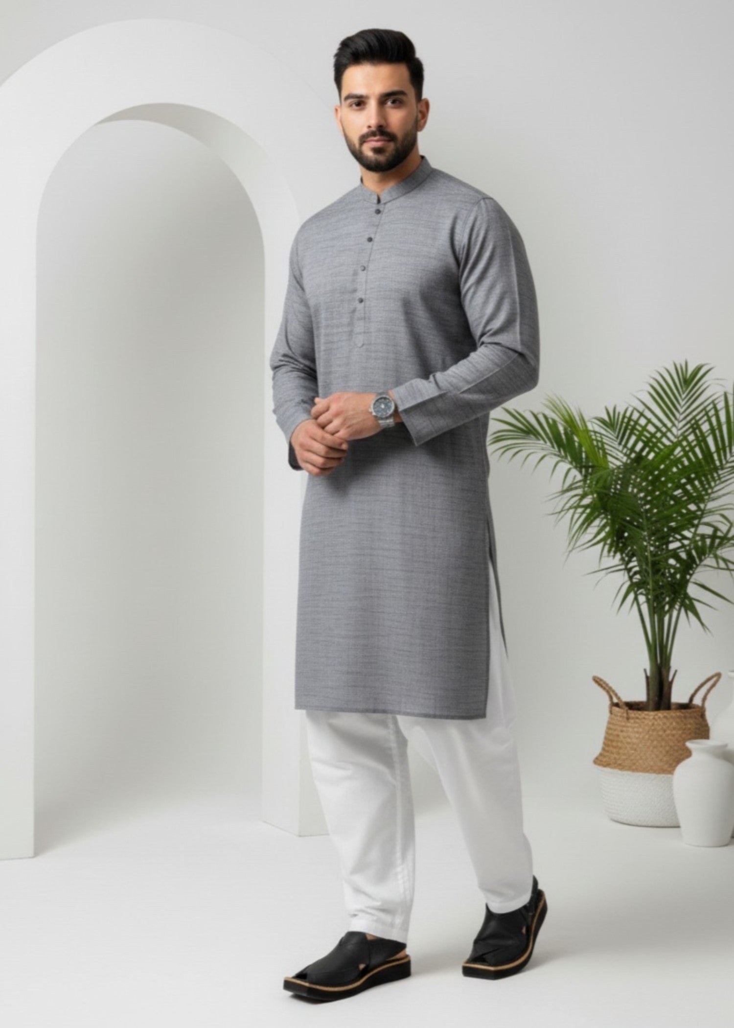 cotton linen Kurta in Slate grey