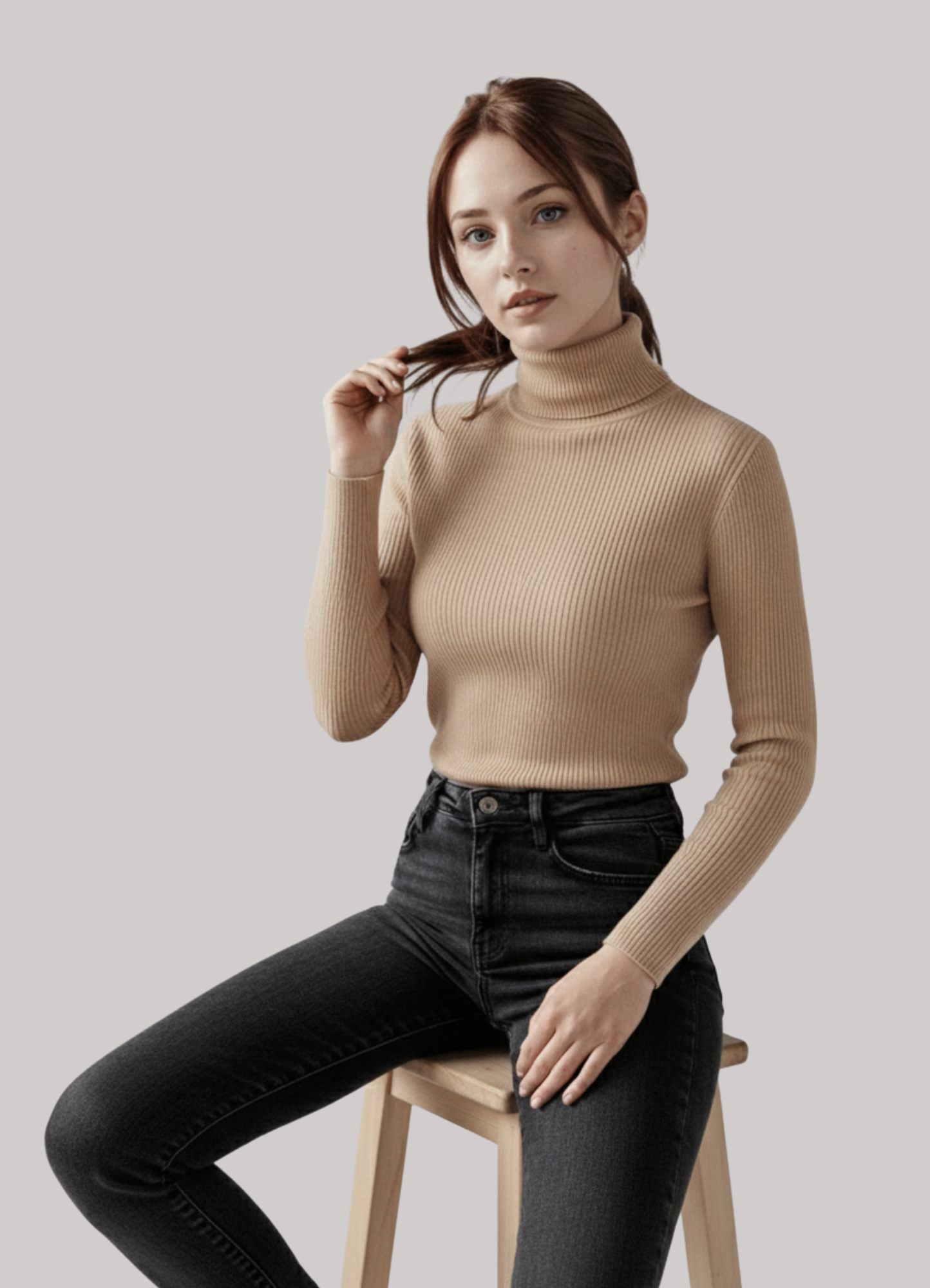 jersey knit Turtle Neck in Beige