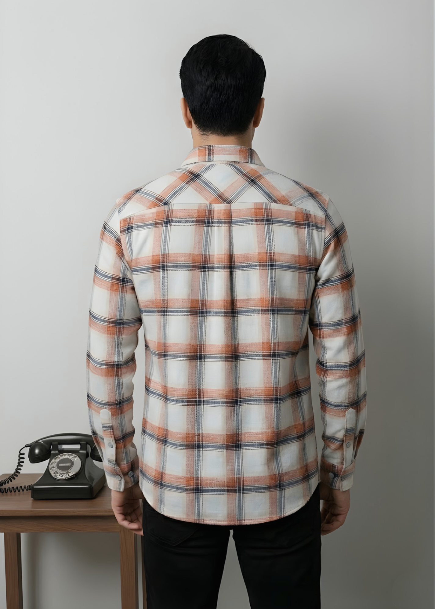 flannel Casual Shirt in Peach pink, multi