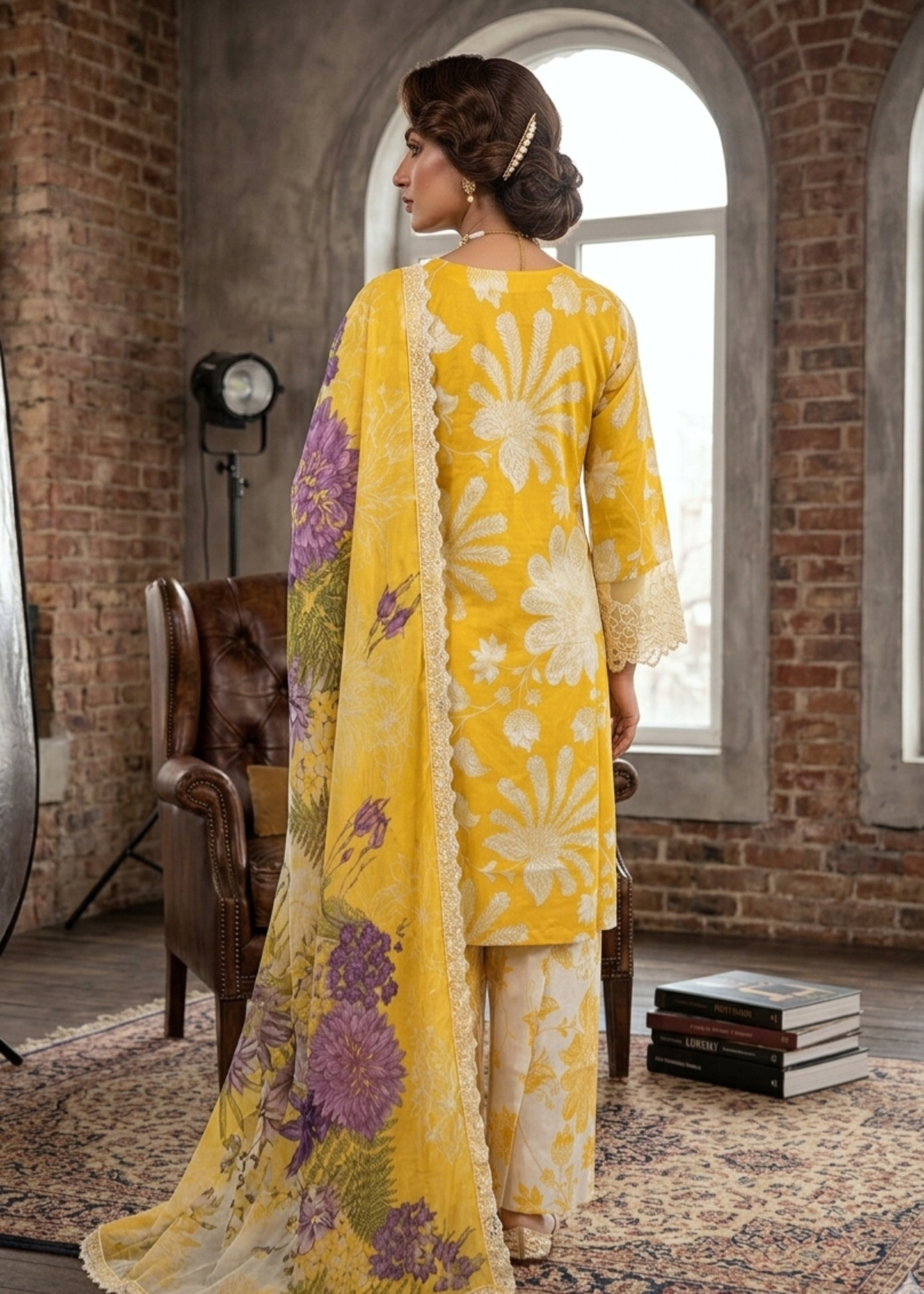 lawn Kurta Set in School bus yellow