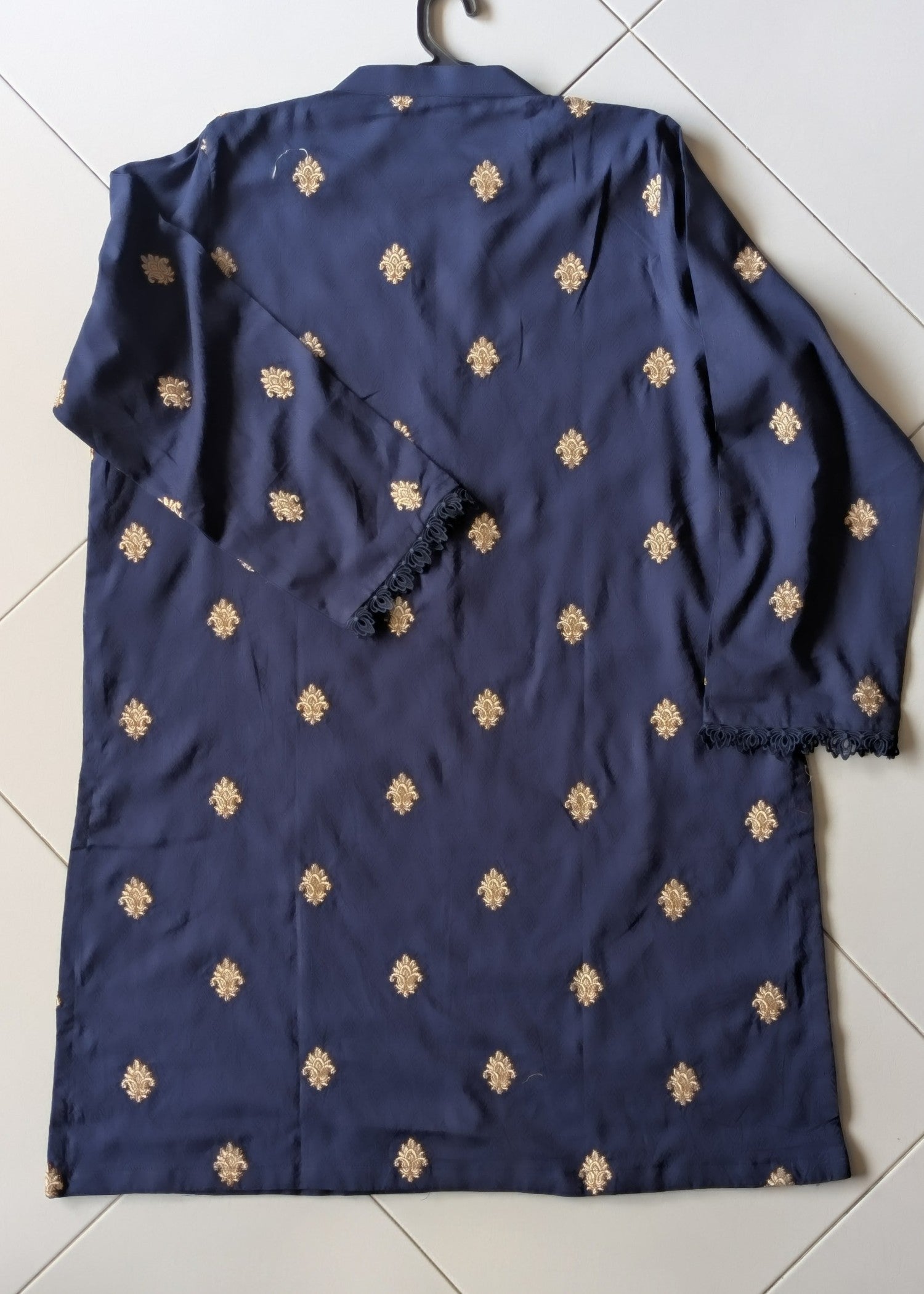 cotton jacquard Kurta Set in Midnight blue