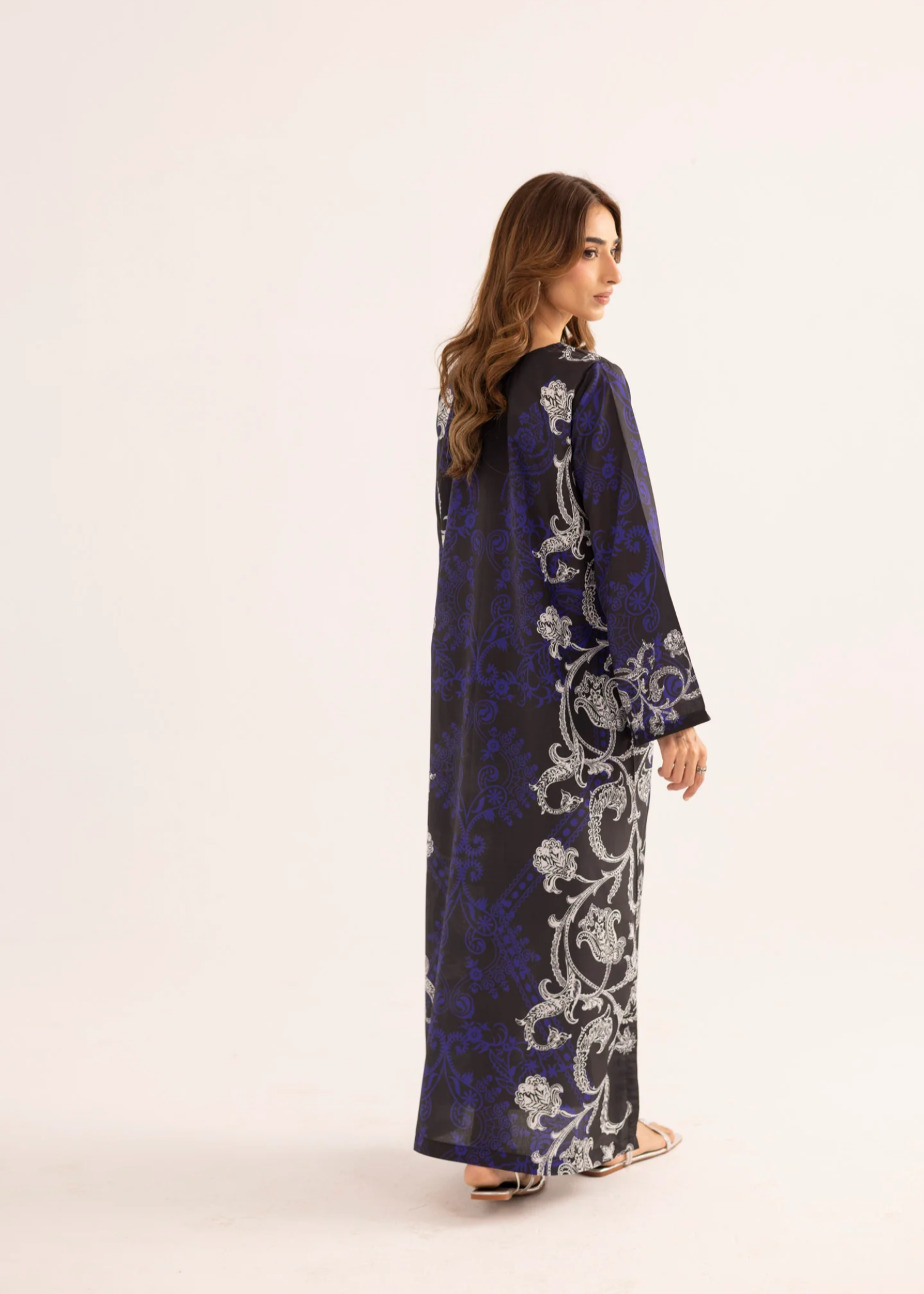 silk finish lawn Kaftan in Purple rain