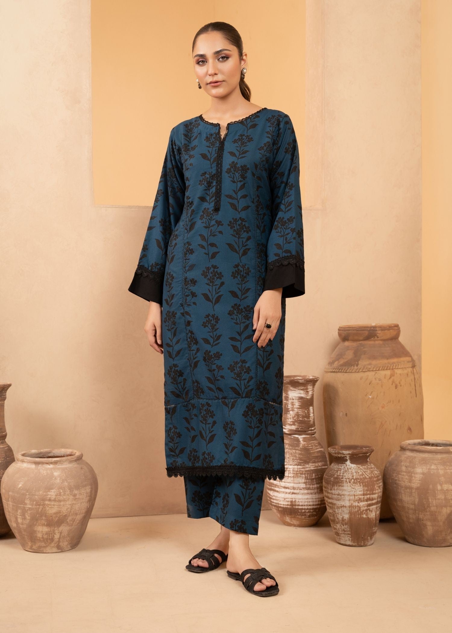 dhanak wool Kurta Set in Teal