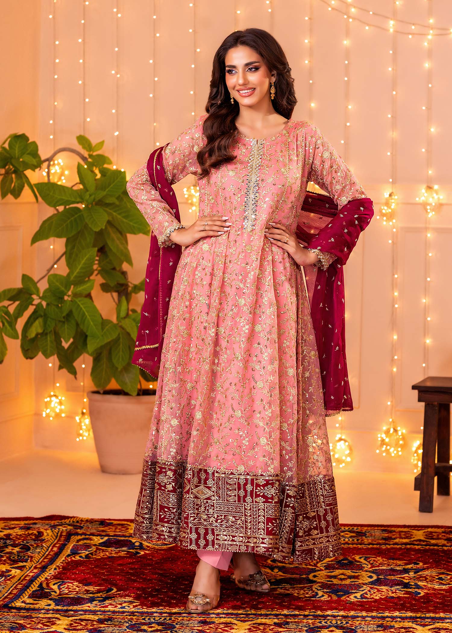 chiffon Anarkali in Pink