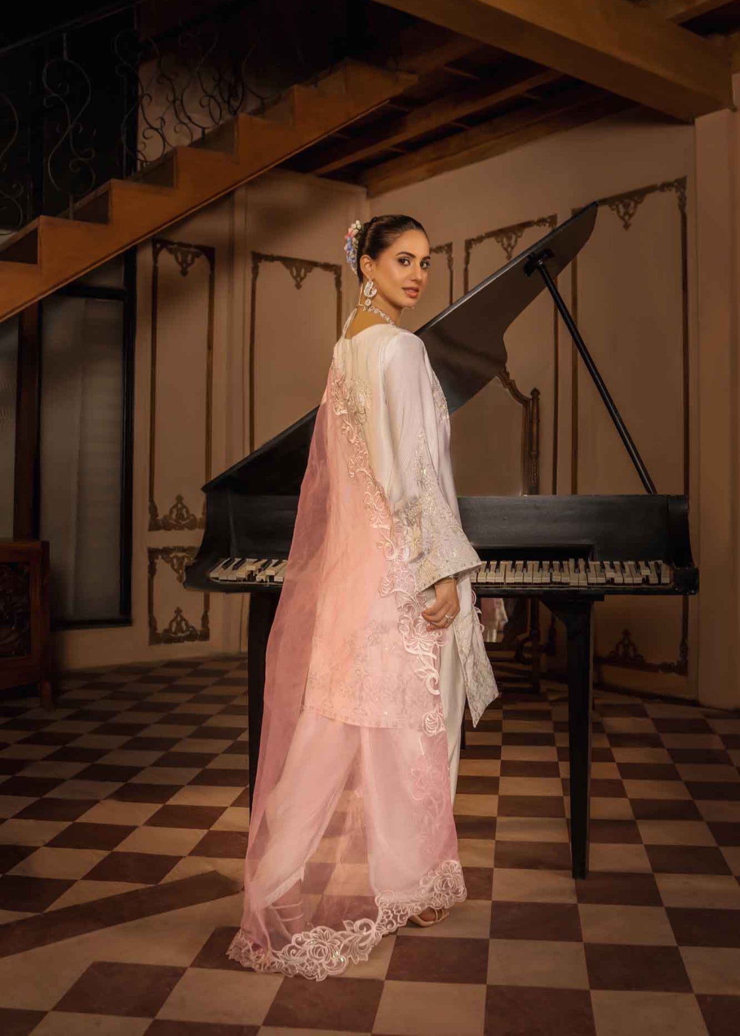 silk Kurta Set in Blush pink, ivory