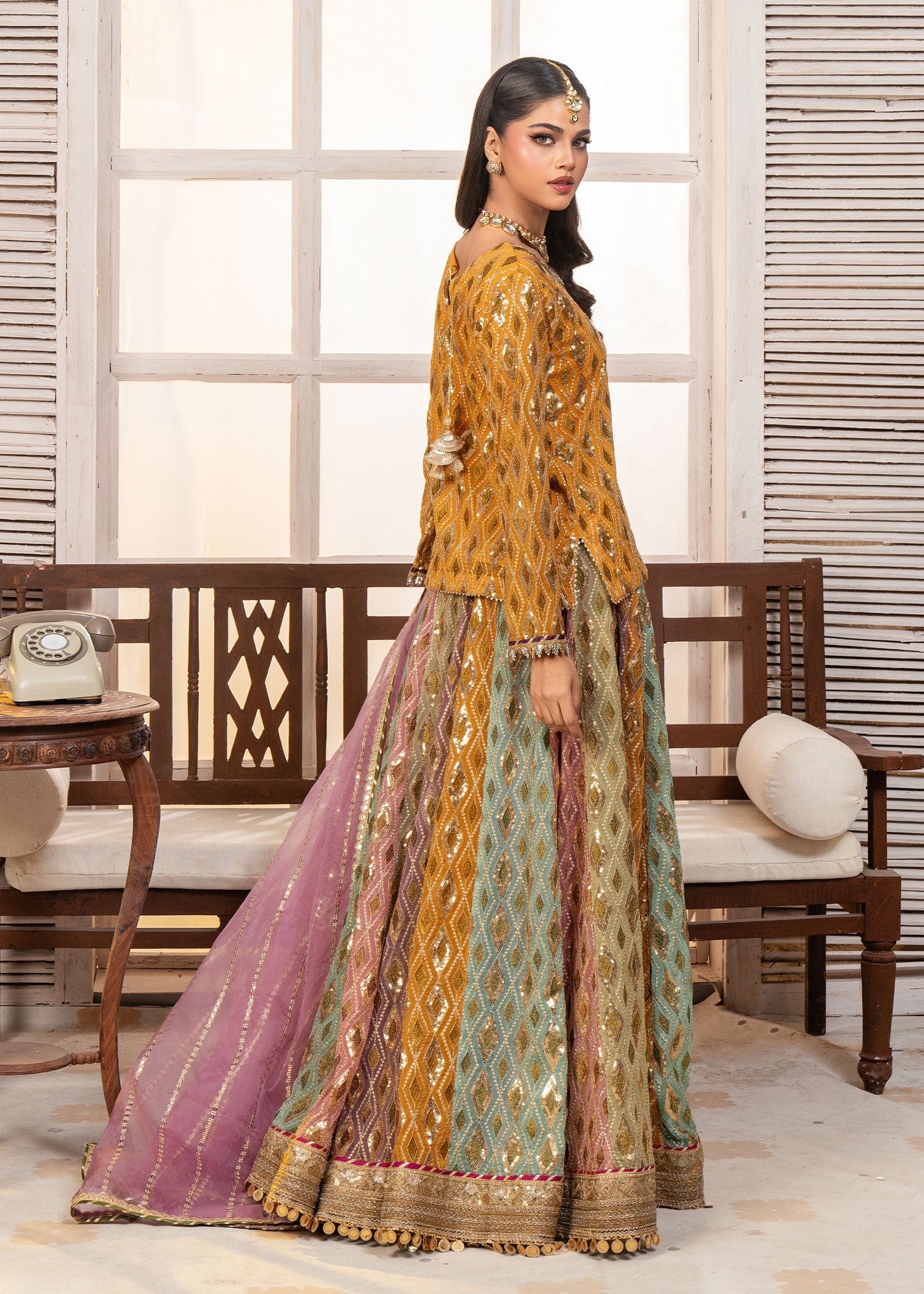 chiffon Lehenga in Multi