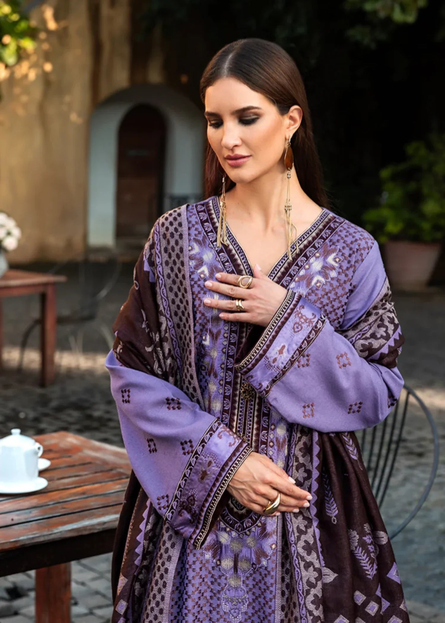 karandi Kurta Set in Purple heart