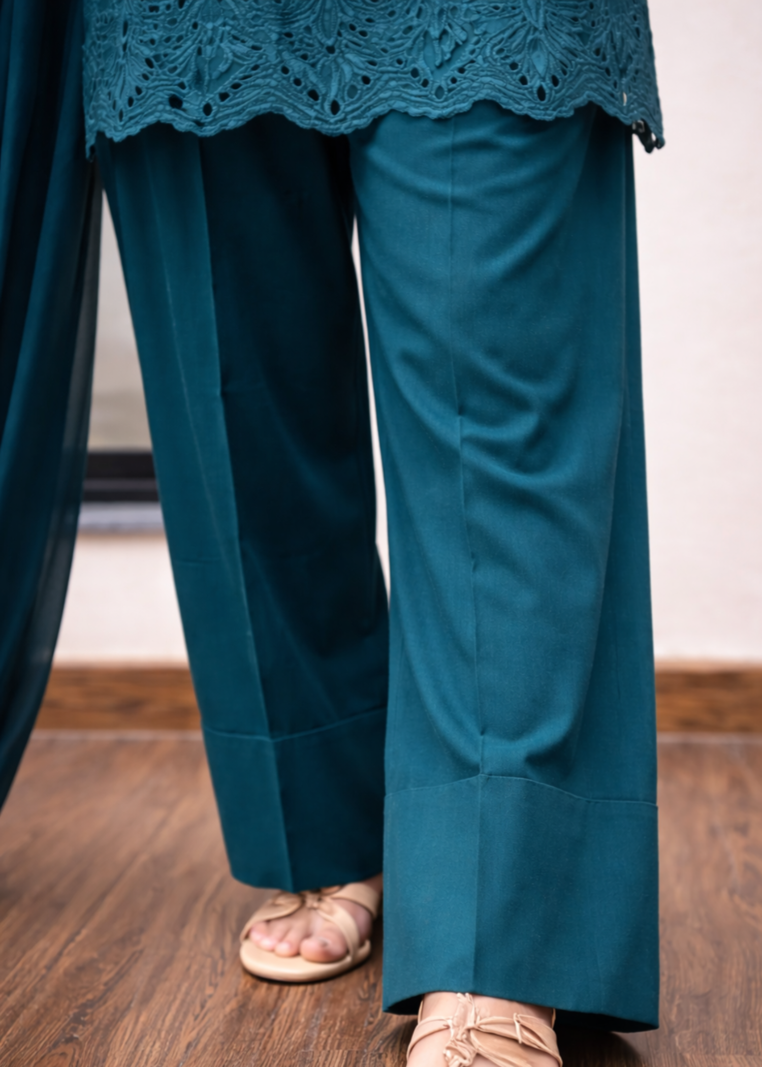 lawn cotton Kurta Set in Teal