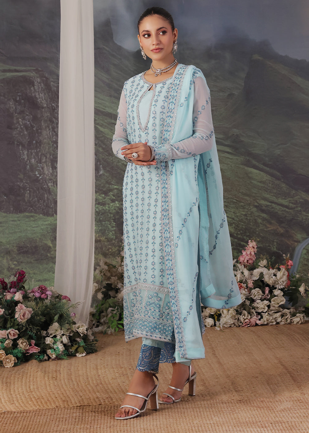 chiffon Unstitched in Sky blue