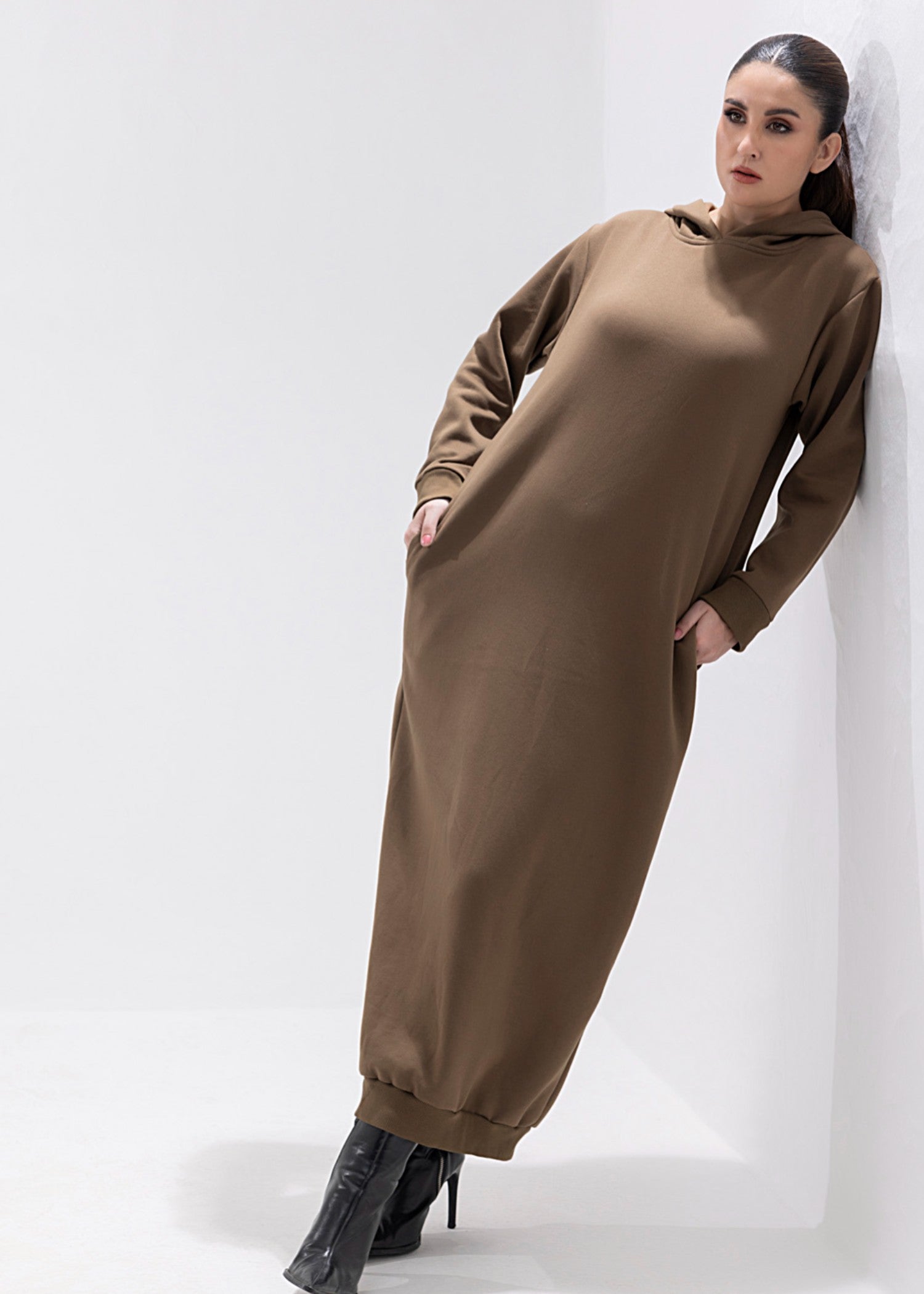 fleece Dress in Coffee brown