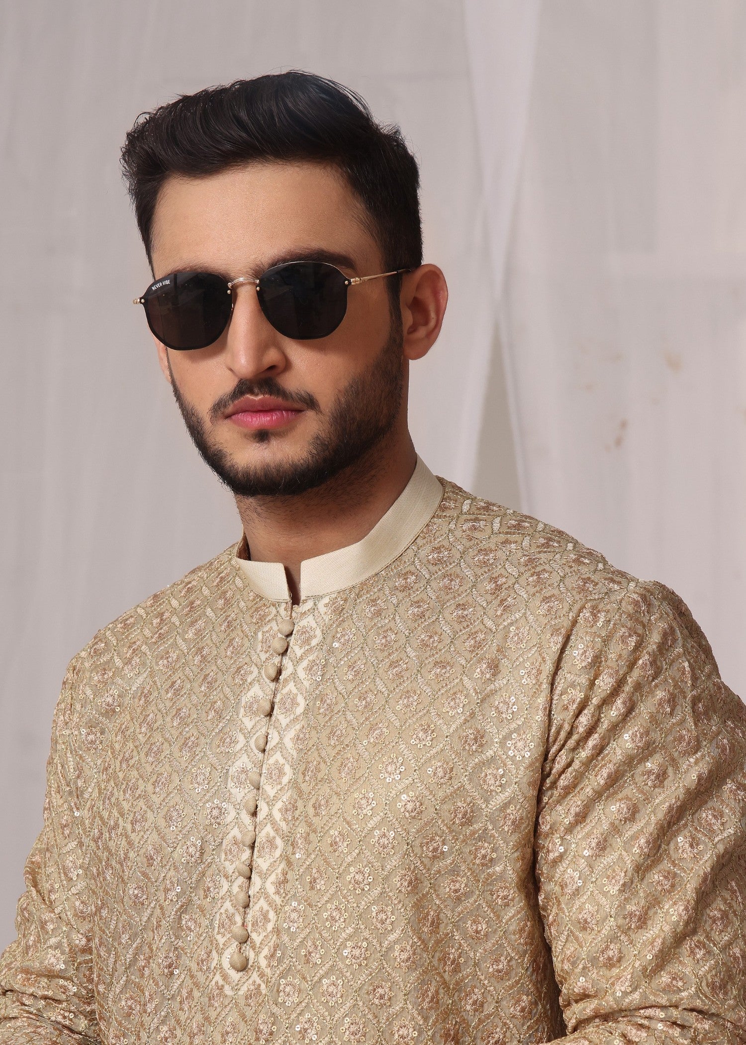 jamawar Shalwar Kameez in Gold