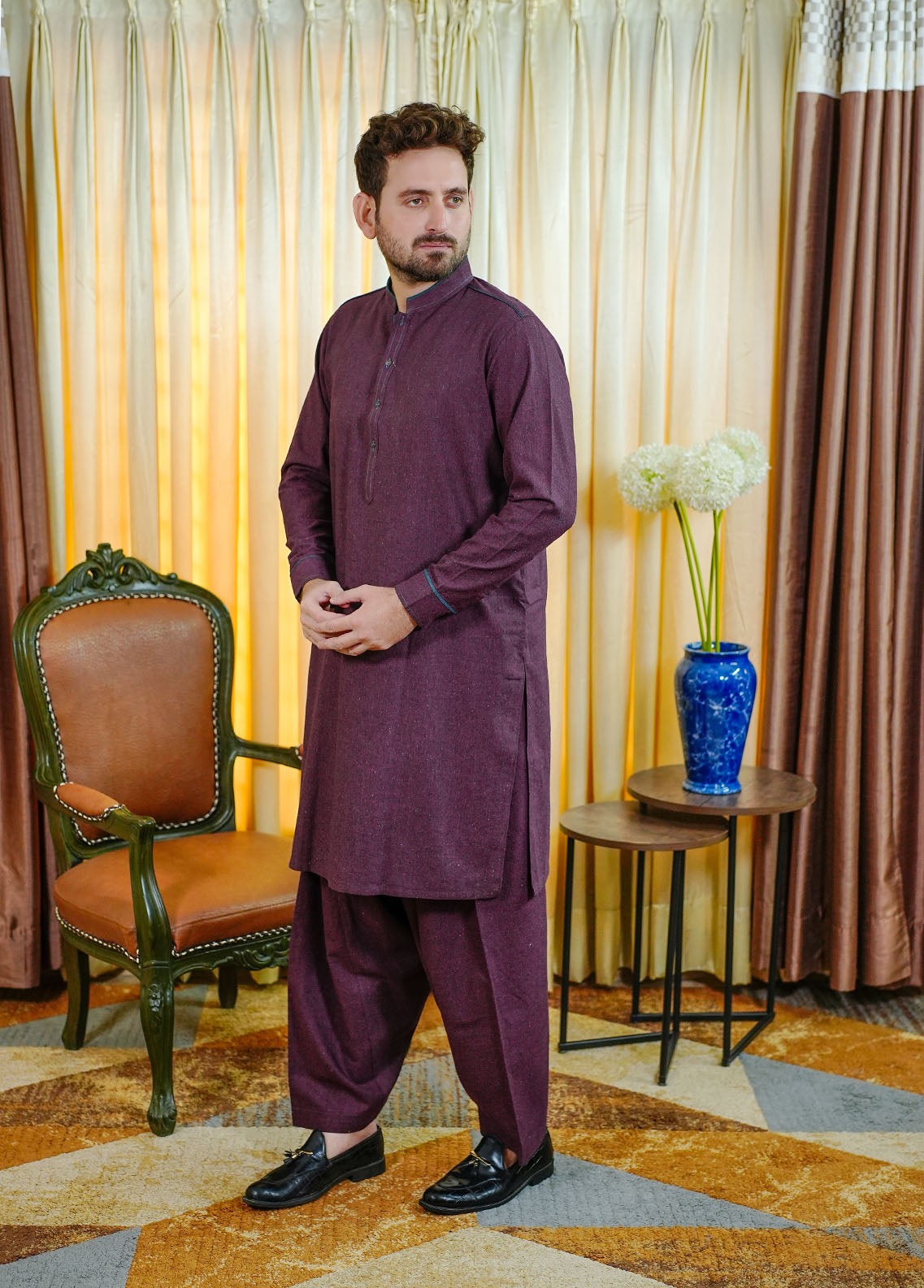cotton viscose Shalwar Kameez in Burgundy