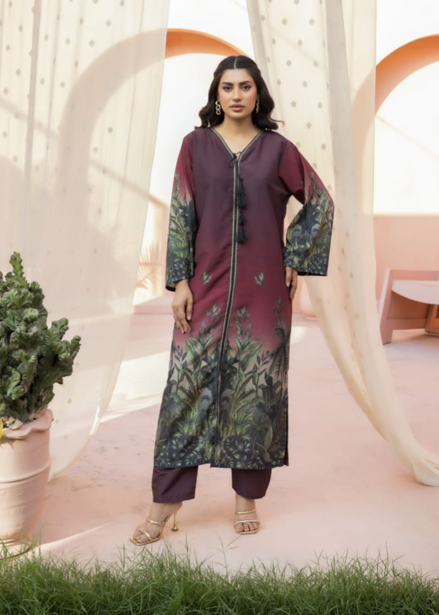 poly lawn Kurta Set in Multi