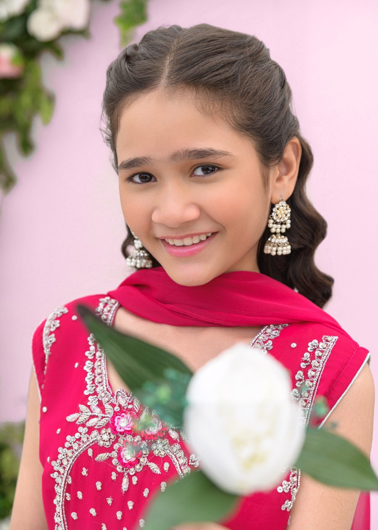chiffon Gharara in Shocking pink