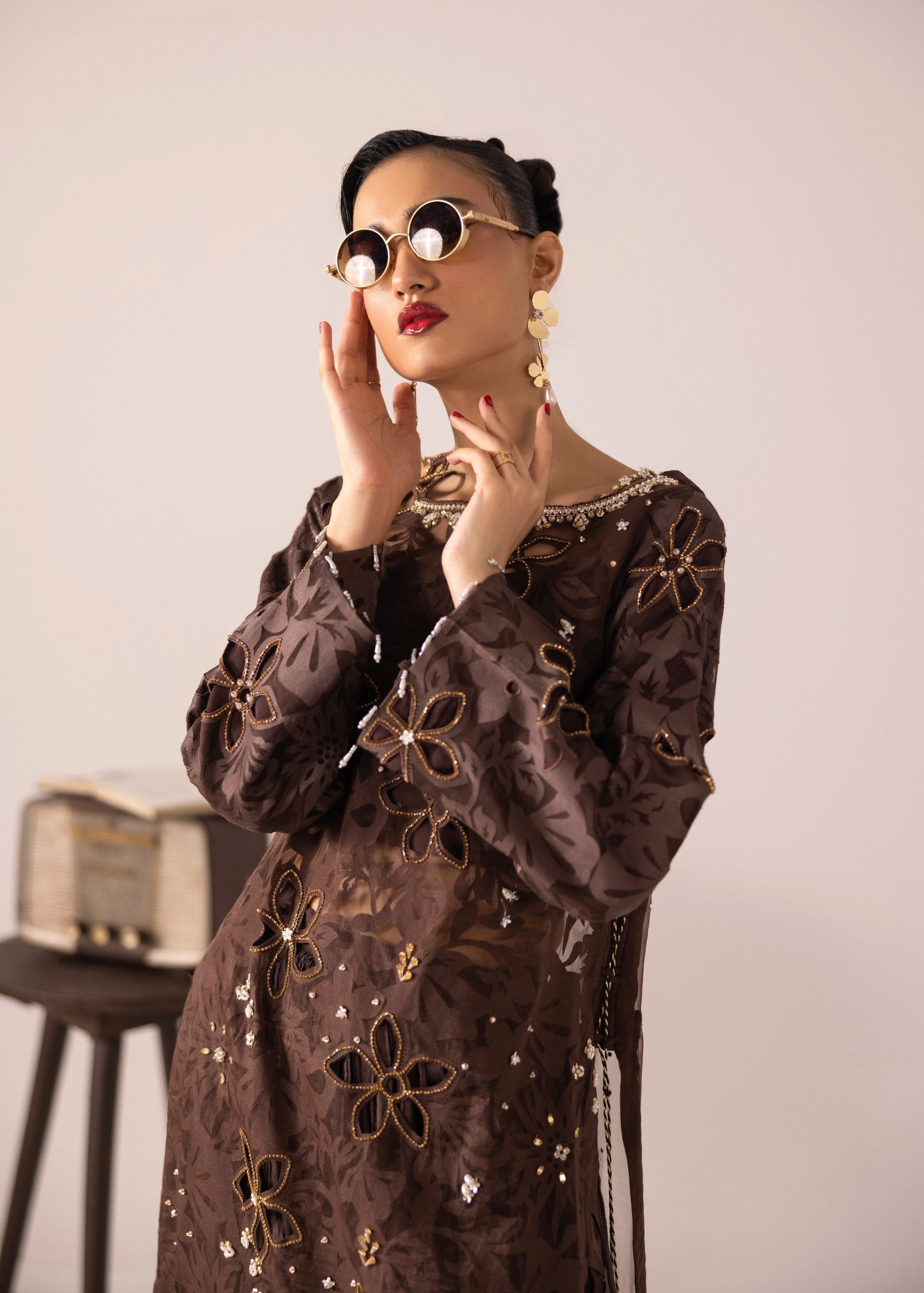 poly organza Sharara in Brunette brown