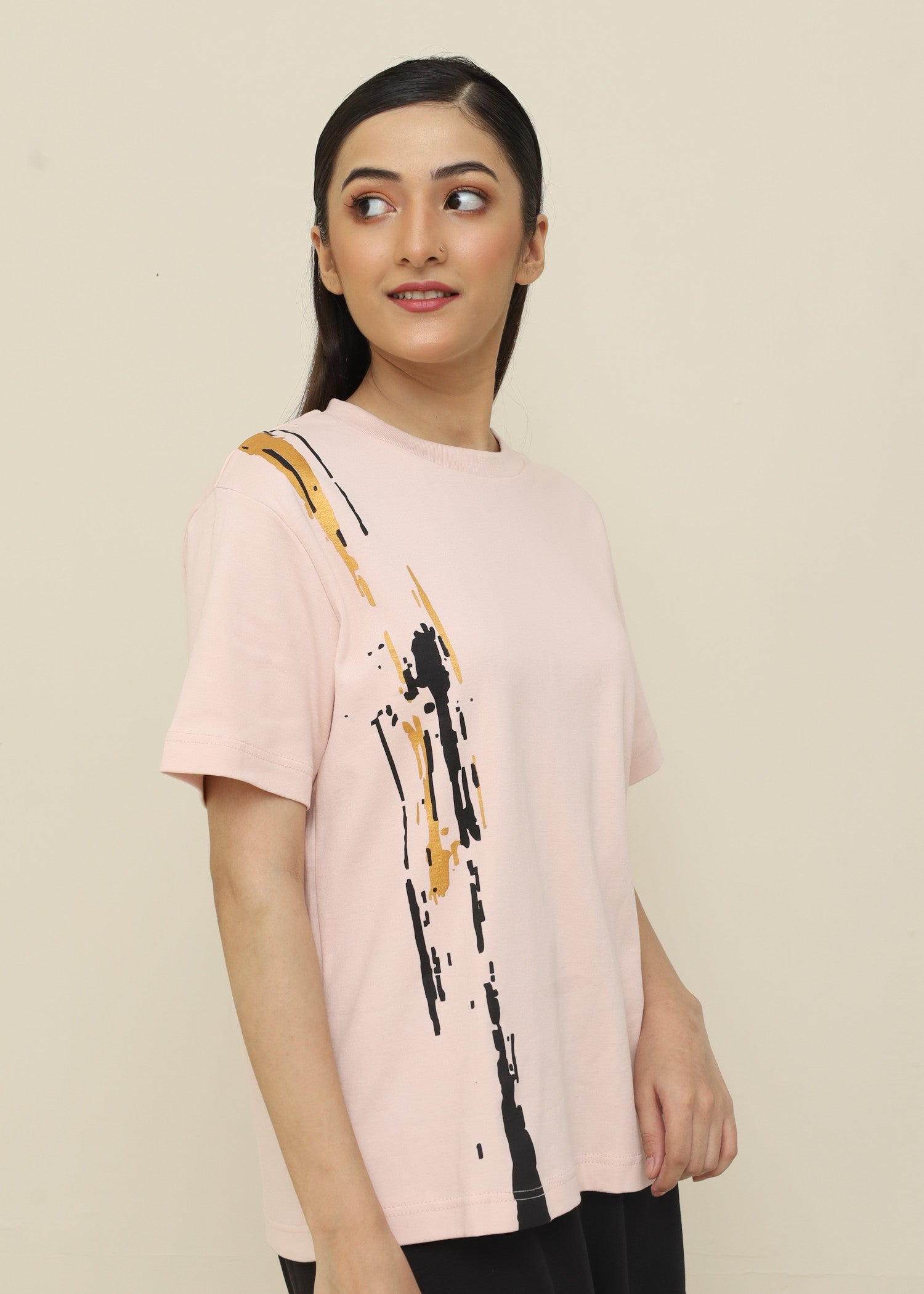 interlock knit T Shirt in Mauve pink