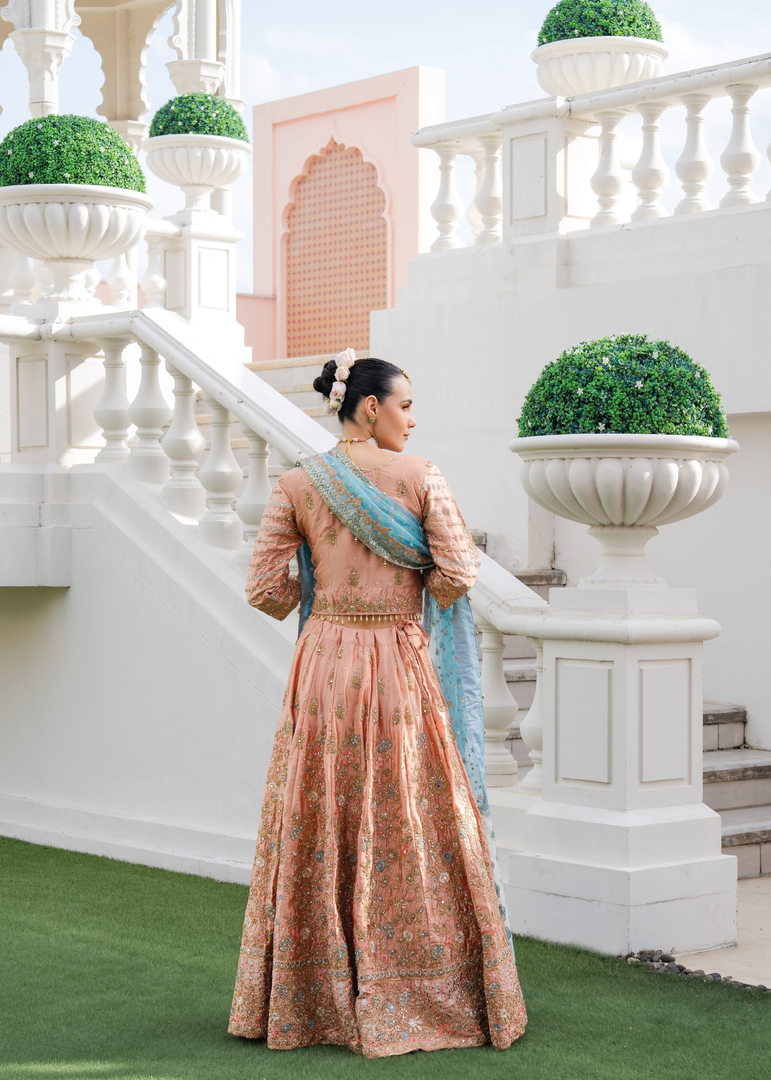 chiffon Lehenga in Peach pink