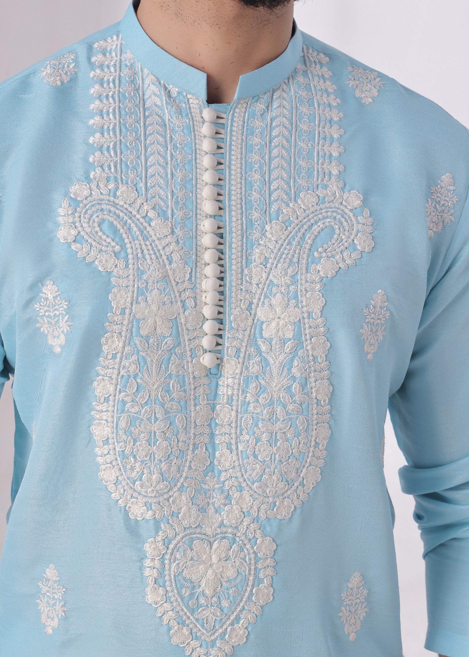 raw silk Kurta in Sky blue