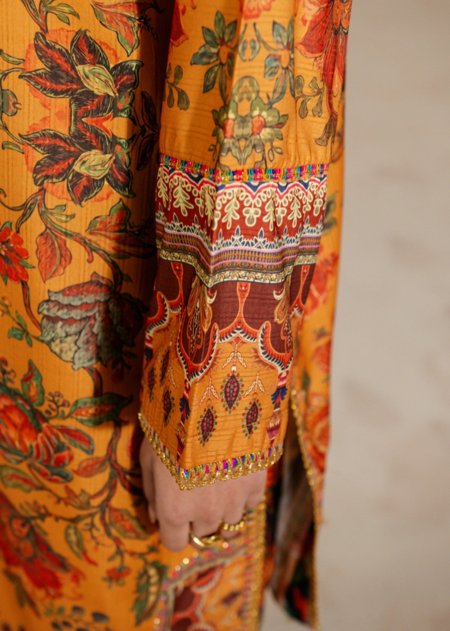 dobby Kurta Set in Orange