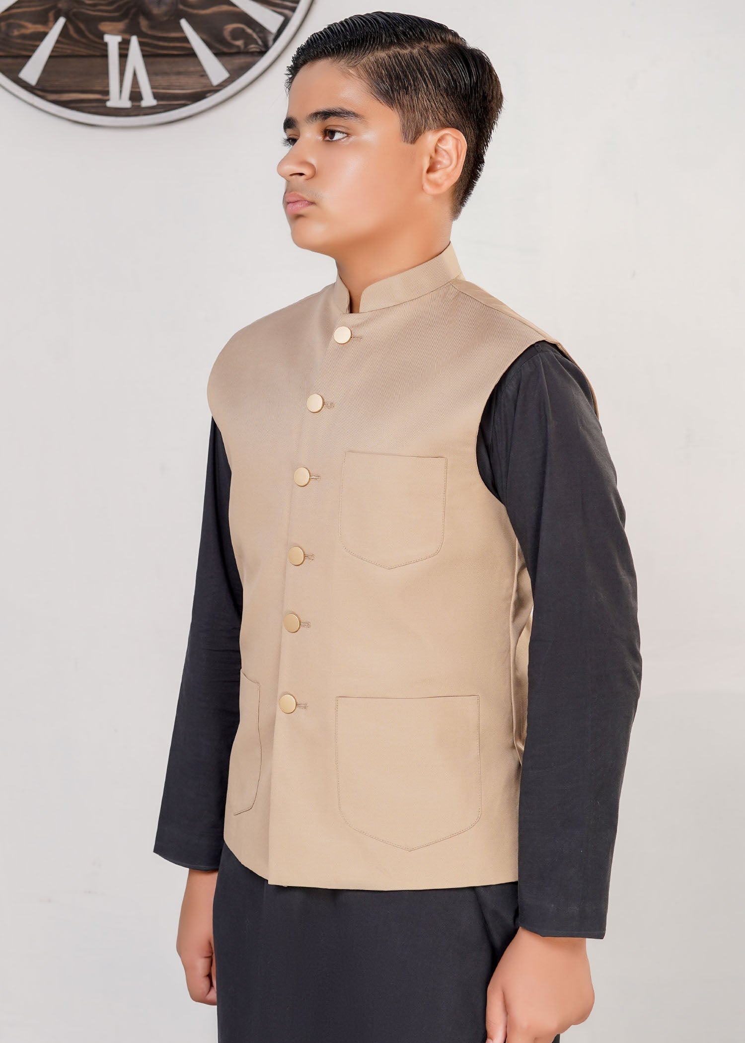 twill cotton Waistcoat in Beige
