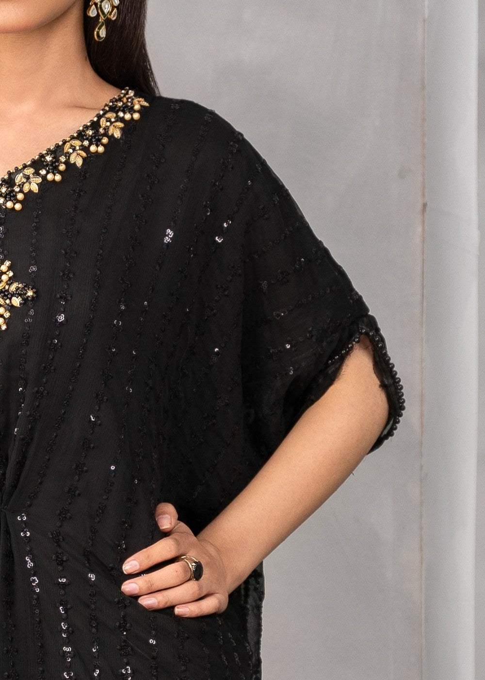 chiffon Kaftan in Jet black