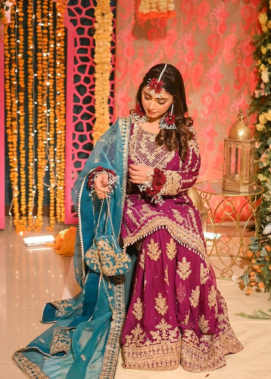 chiffon Gharara in Magenta